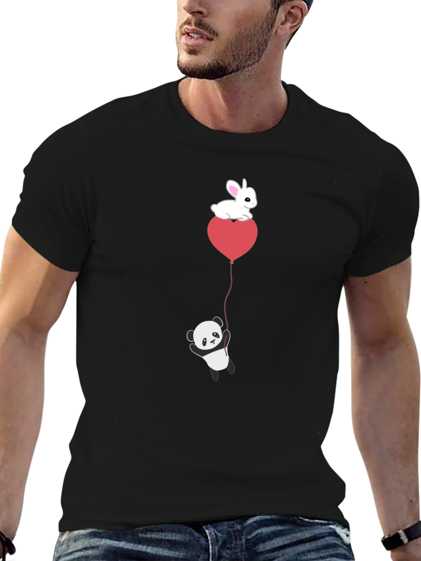 Black Panda & Bunny Heart Balloon T-Shirt view 6