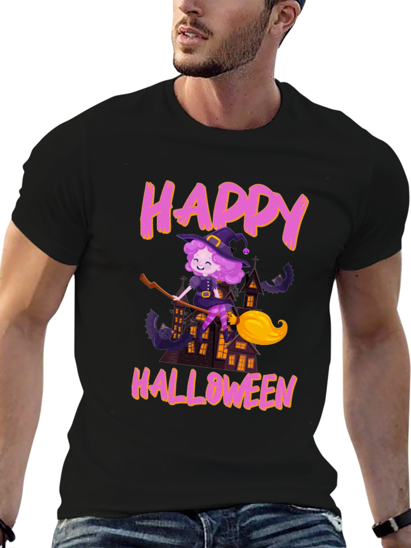 Black Happy Halloween Witch T-Shirt view 6