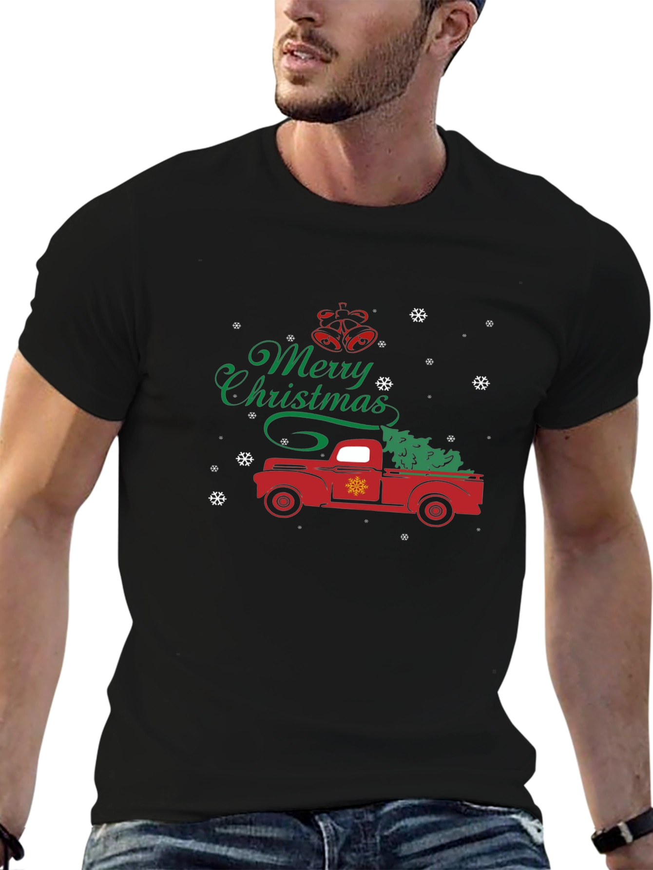 Black Merry Christmas Truck Graphic Tee view 6