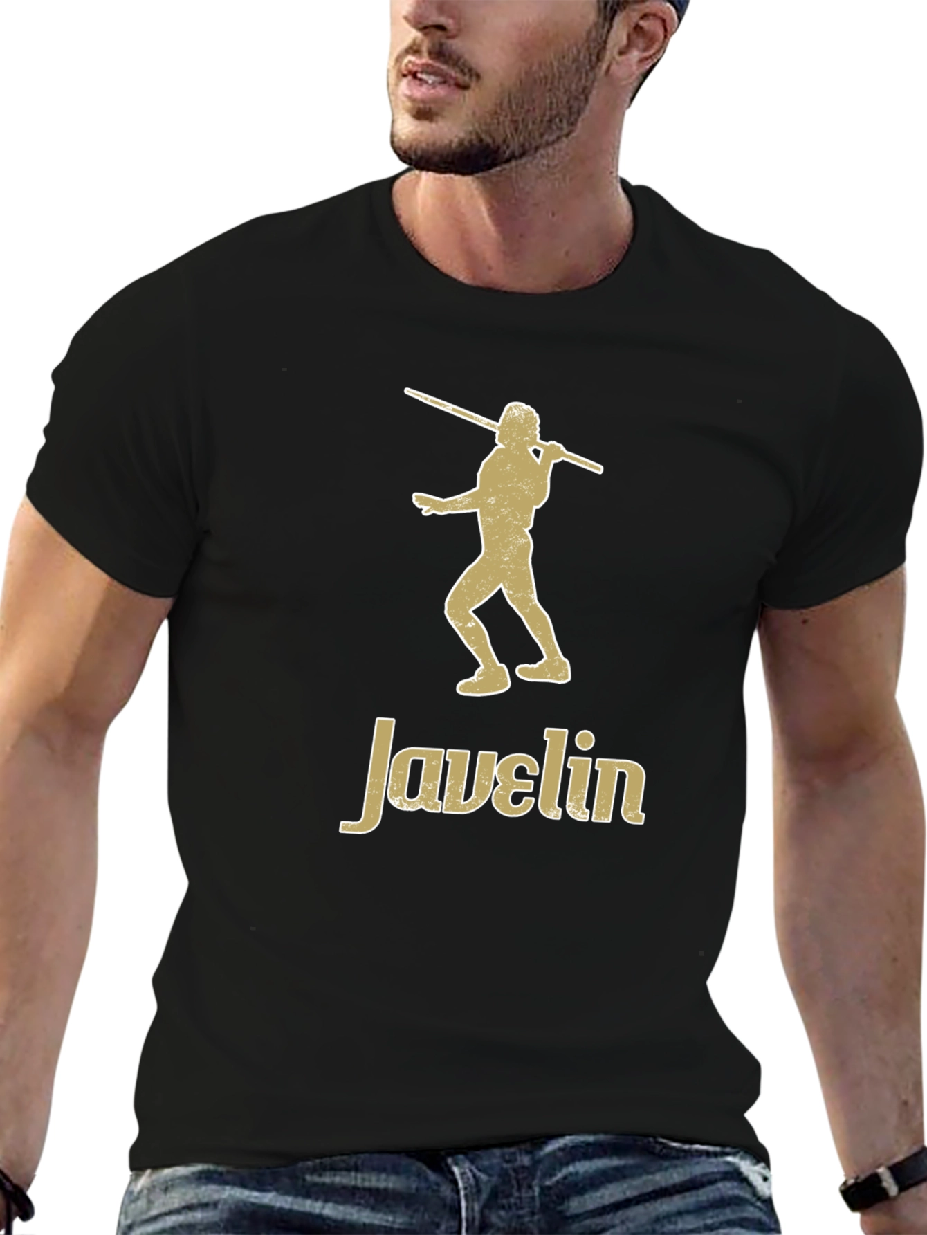 Black Javelin Thrower Graphic Tee - Black Cotton T-Shirt view 6