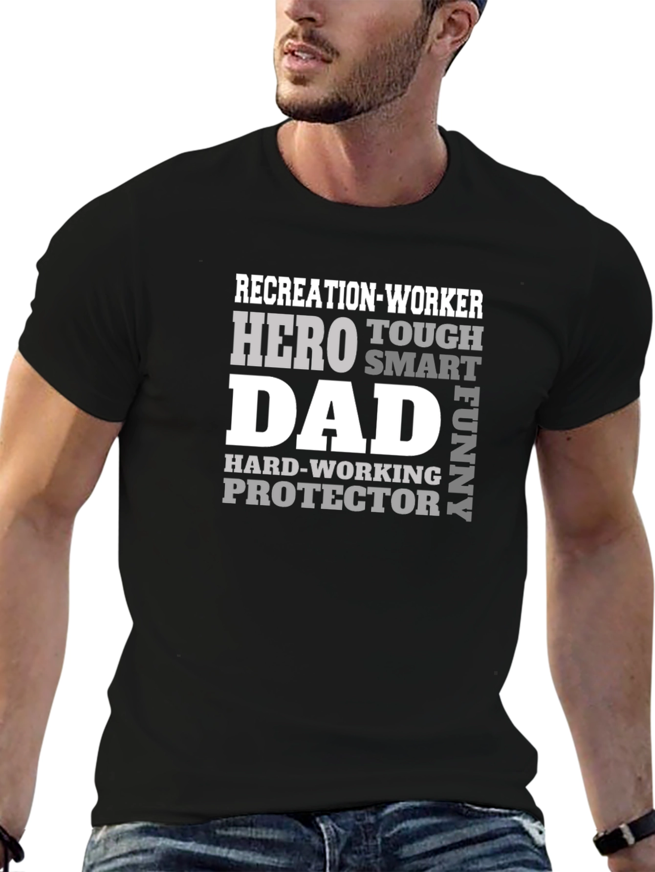 Black Recreation Worker Dad T-Shirt - Hero, Tough, Smart, Funny view 6