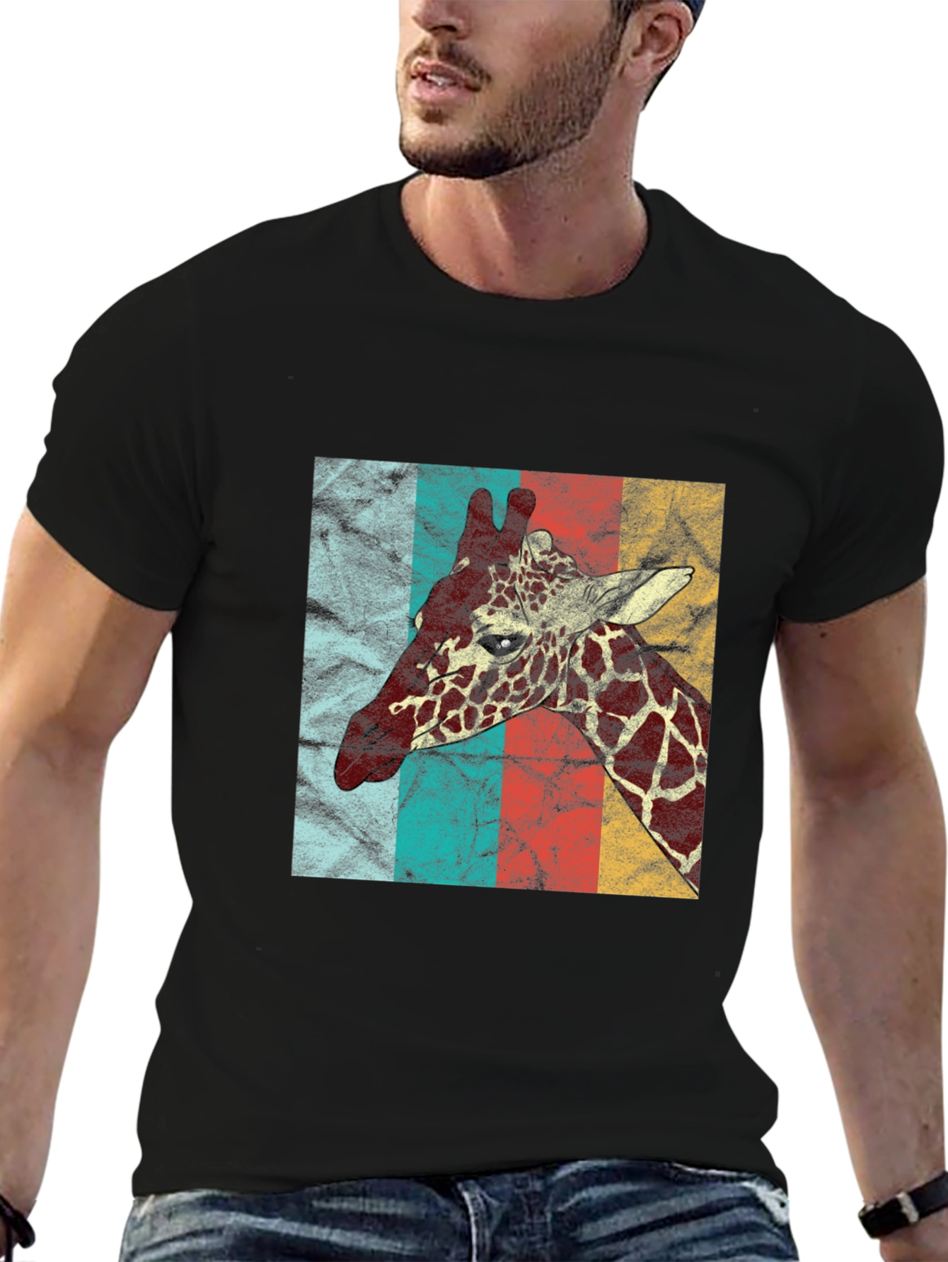 Black Retro Giraffe T-Shirt - Vintage Animal Graphic Tee view 6