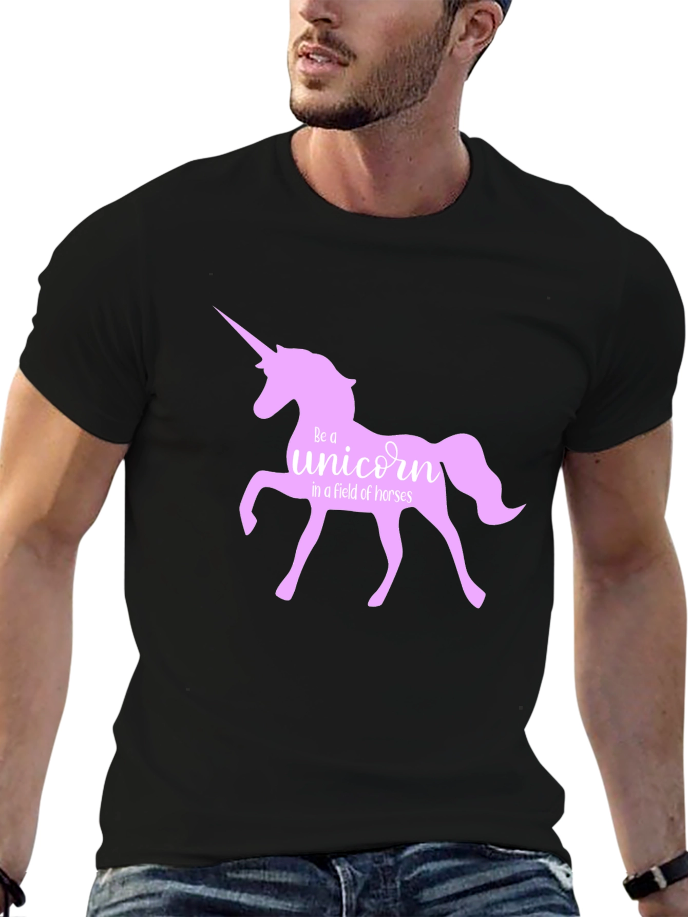 Black Be A Unicorn T-Shirt - Black Crew Neck view 6