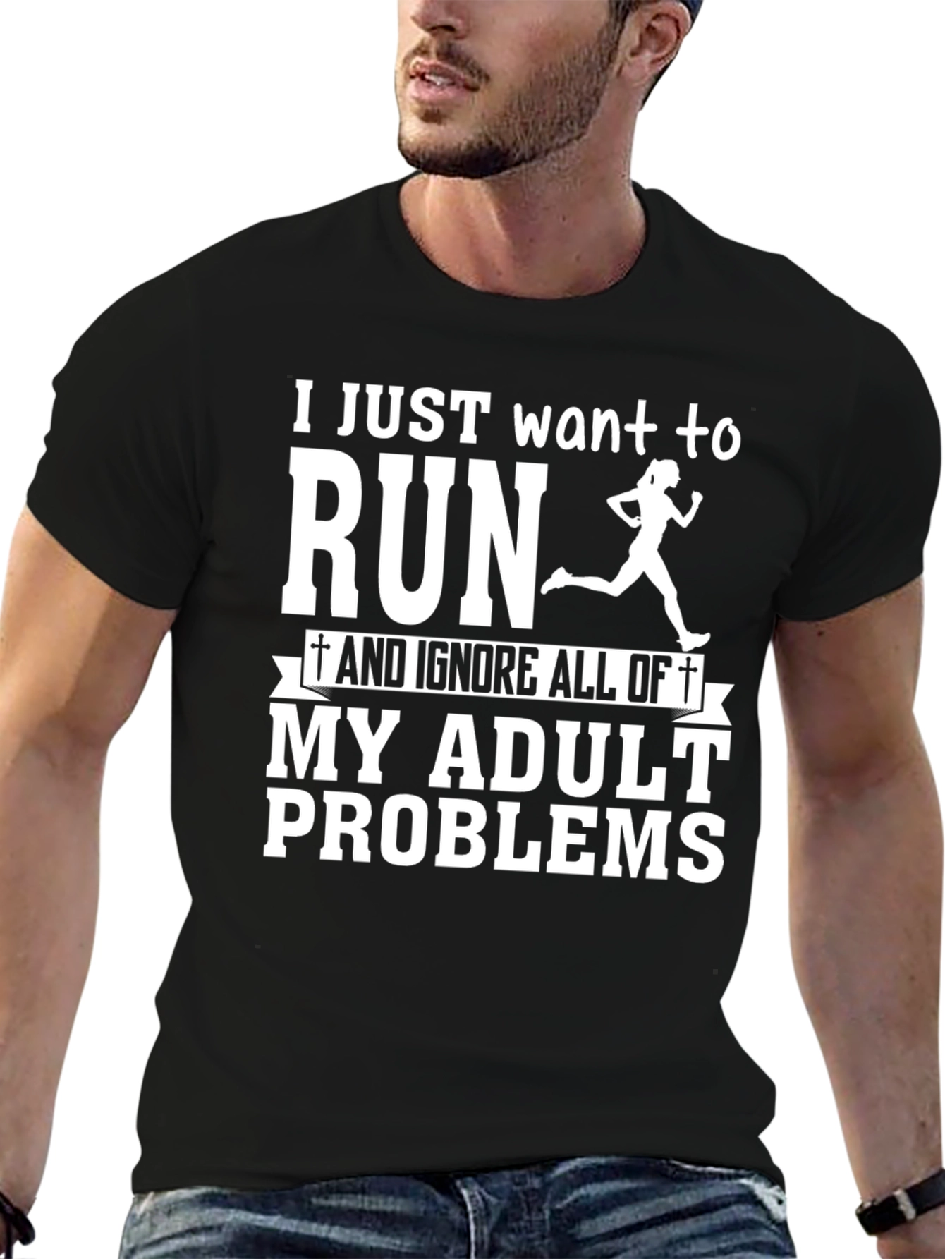 Black Run Adult Problems Graphic Tee - Black view 6