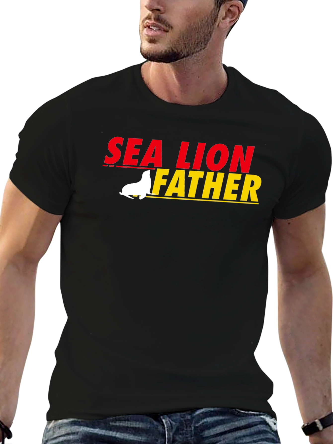 Black Sea Lion Father Graphic T-Shirt view 6