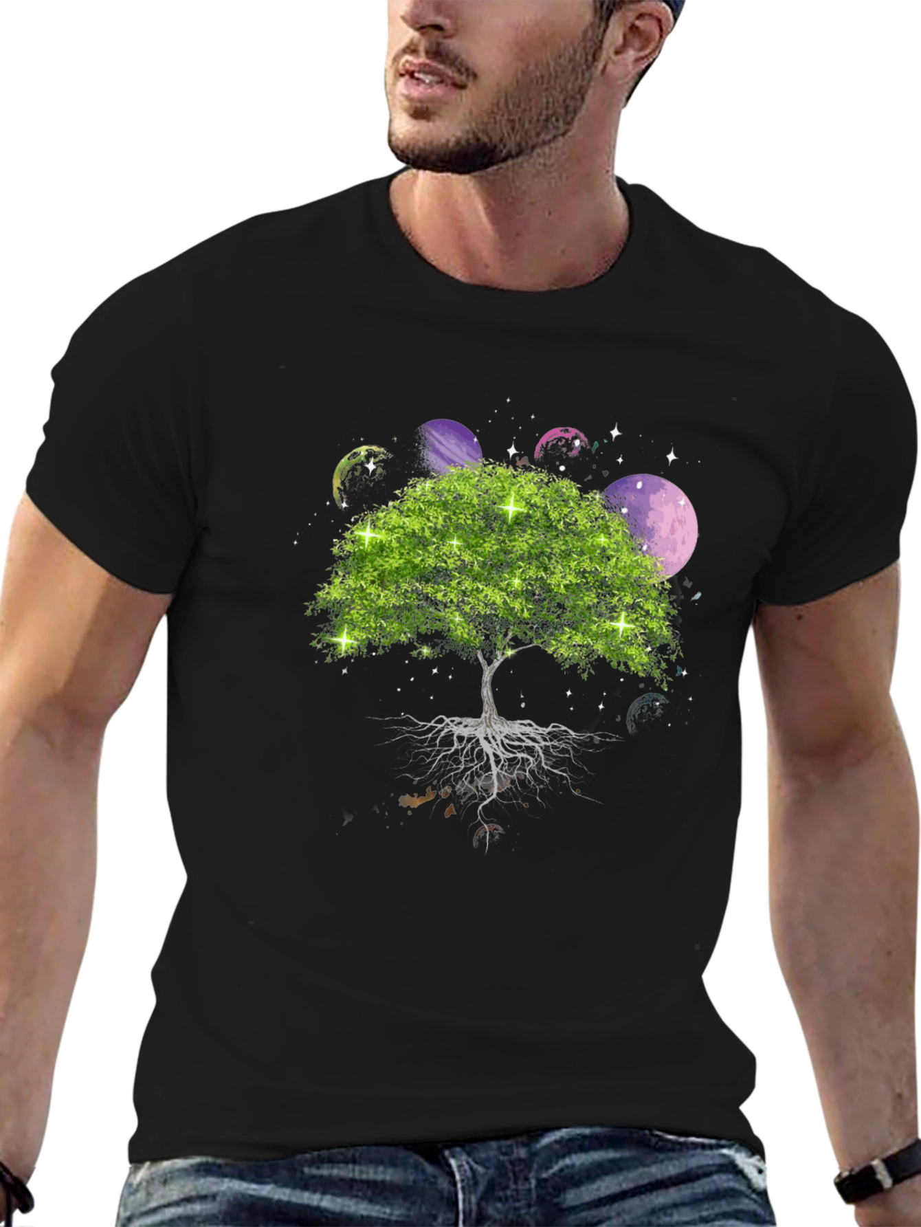 Black Tree of Life Planets Graphic Tee - Men's Black T-Shirt view 6