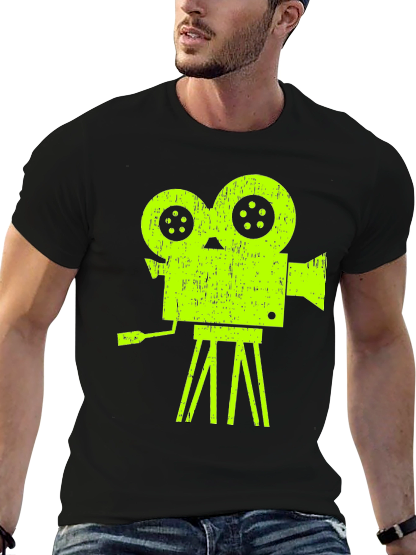 Black Retro Film Projector Graphic Tee - Classic Movie Lover Shirt view 6