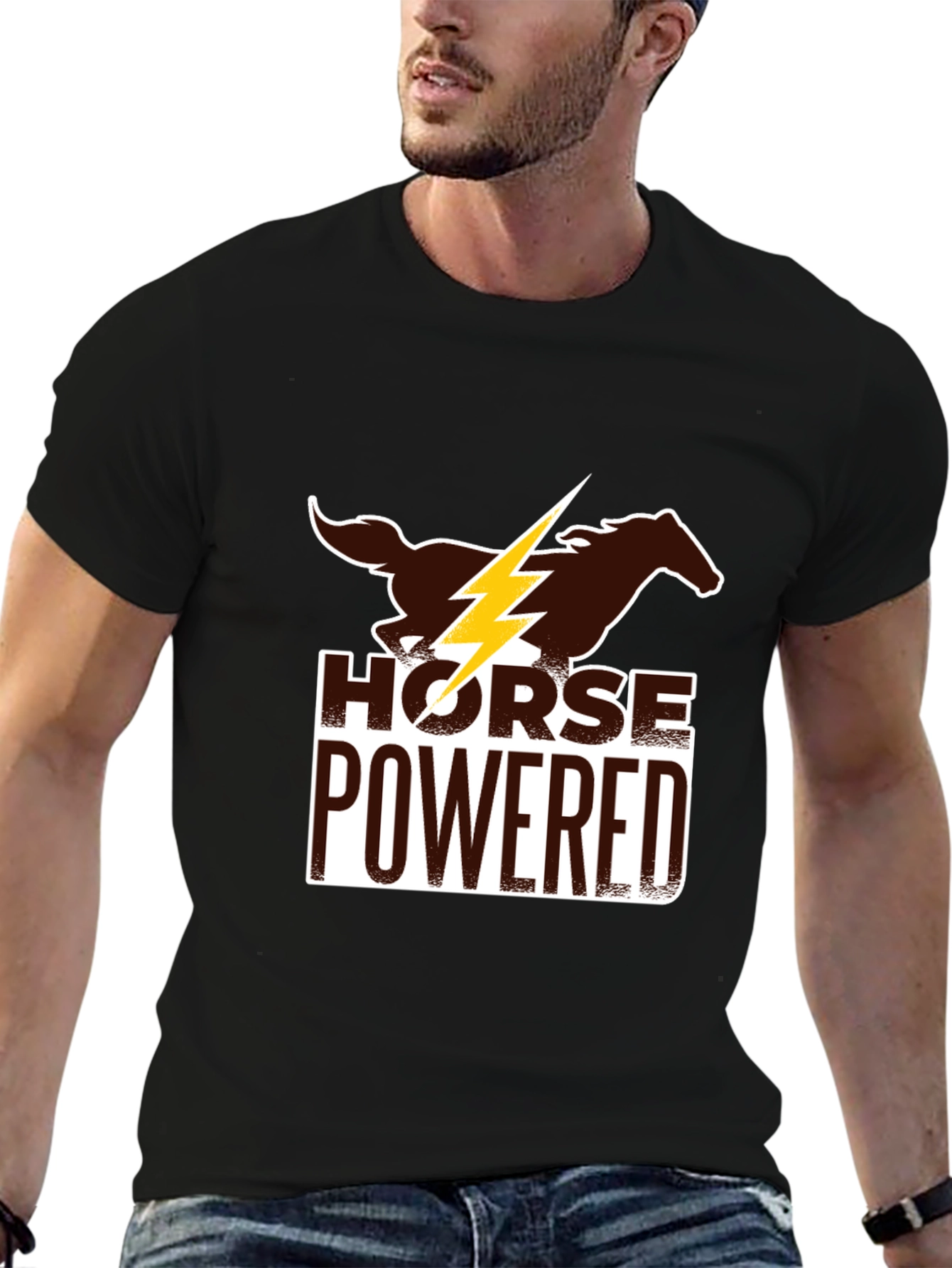 Black Horse Powered Graphic Tee - Black Cotton Blend view 6