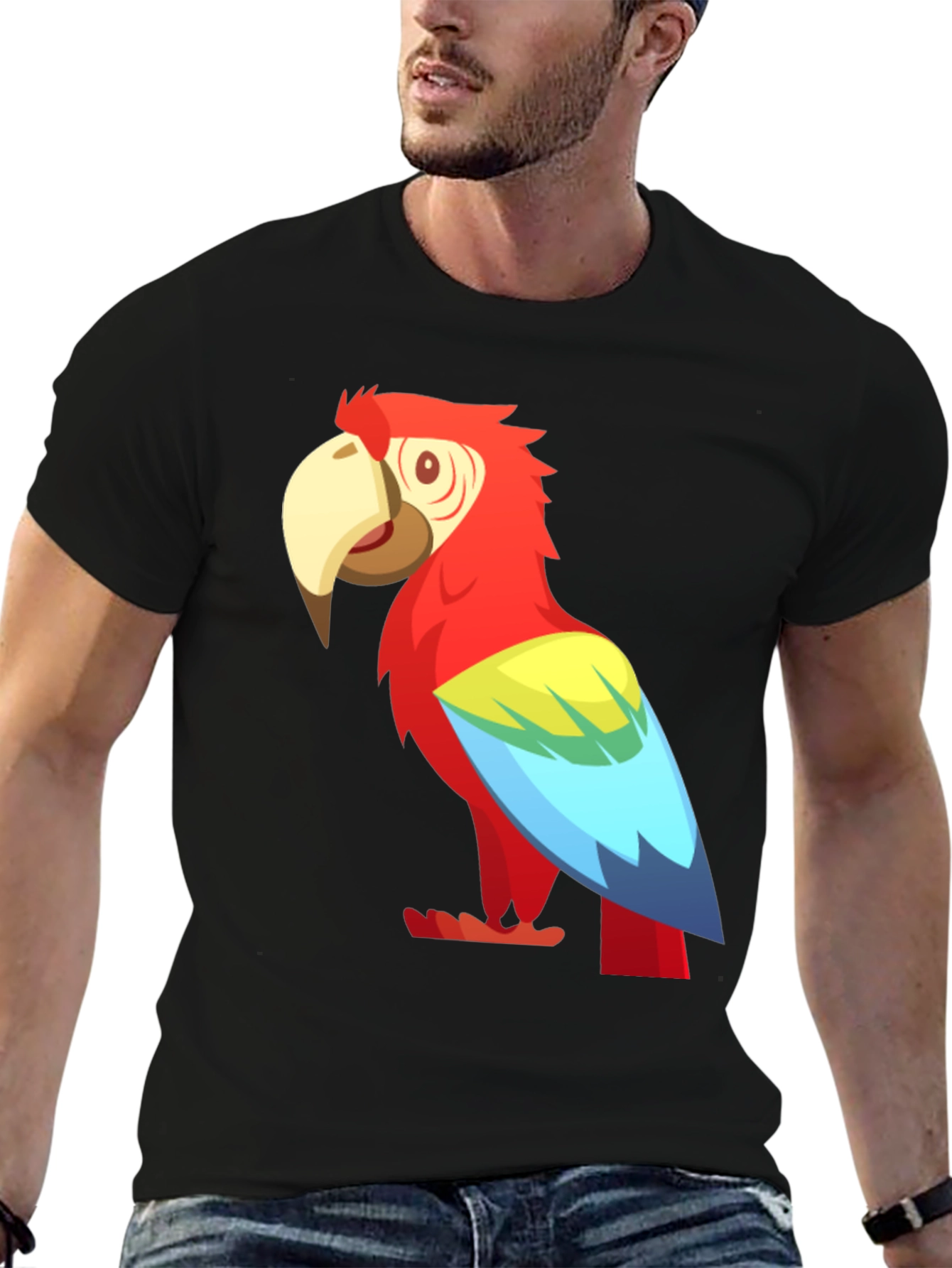 Black Cartoon Parrot Graphic Tee - Black view 6