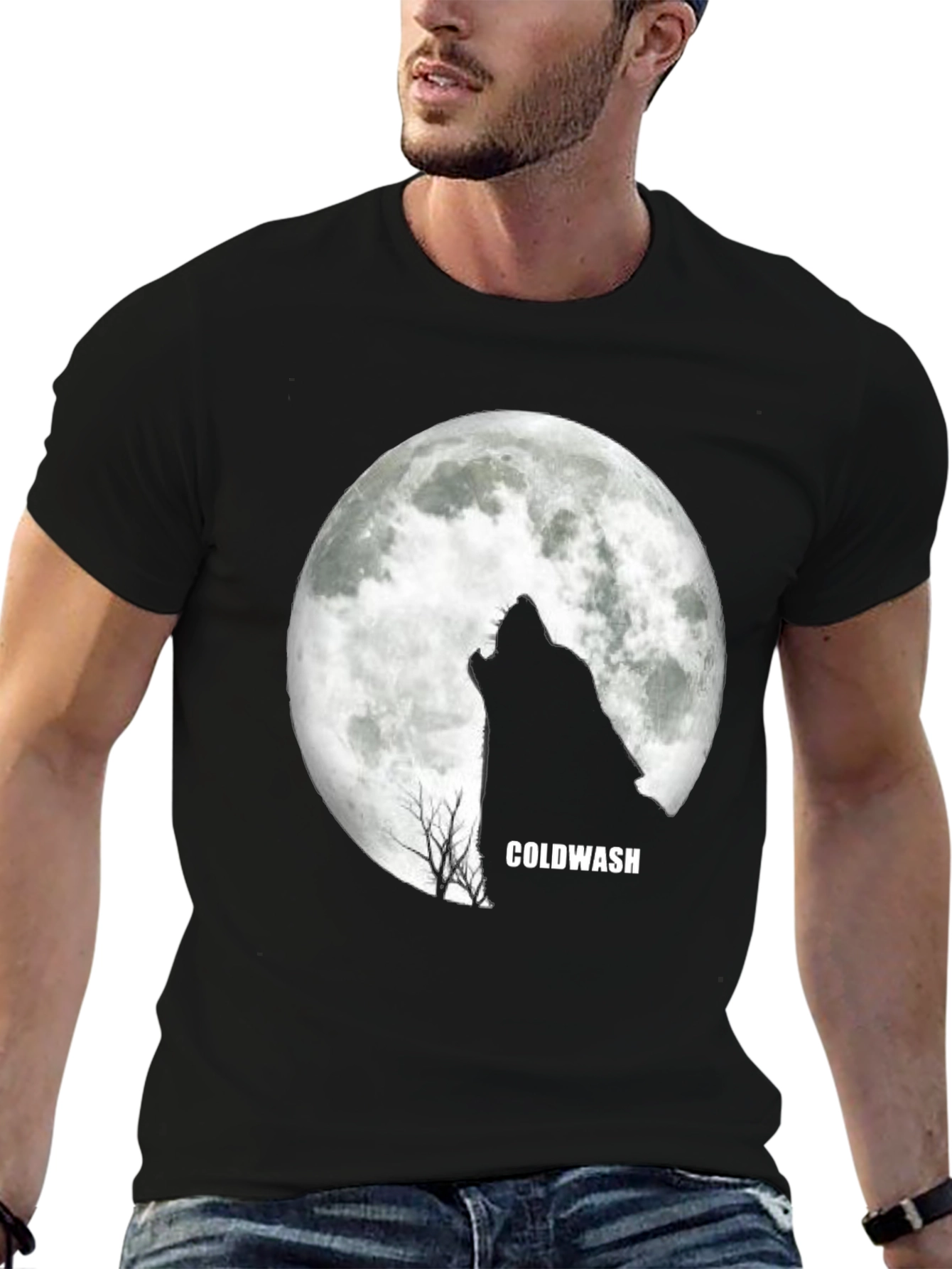 Black Wolf Howling Moon Black T-Shirt view 6