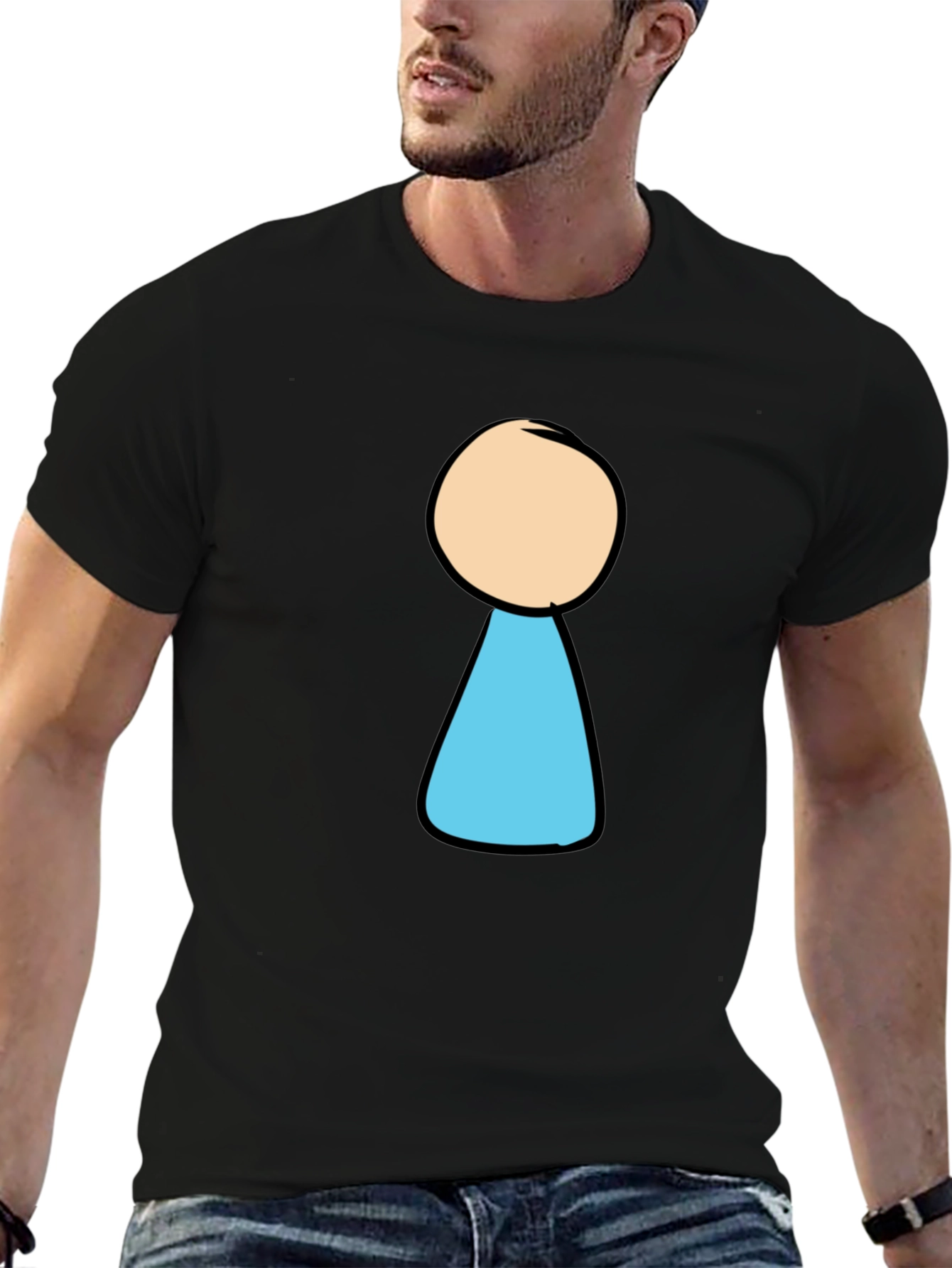 Black Black T-Shirt with Cartoon Keyhole Design view 6