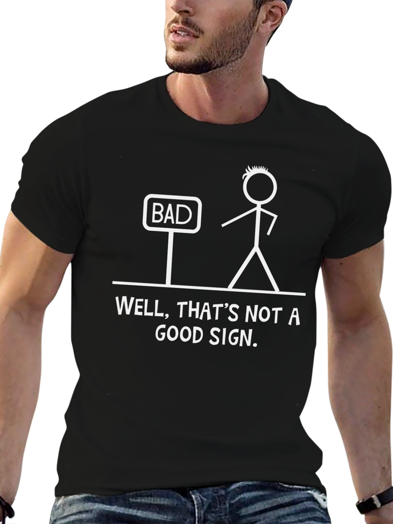 Black Funny 'Bad Sign' Graphic Tee - Unisex Cotton T-Shirt view 6