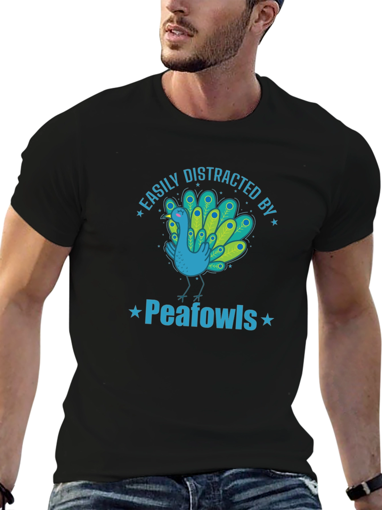 Black Easily Distracted By Peafowls Graphic T-Shirt view 6