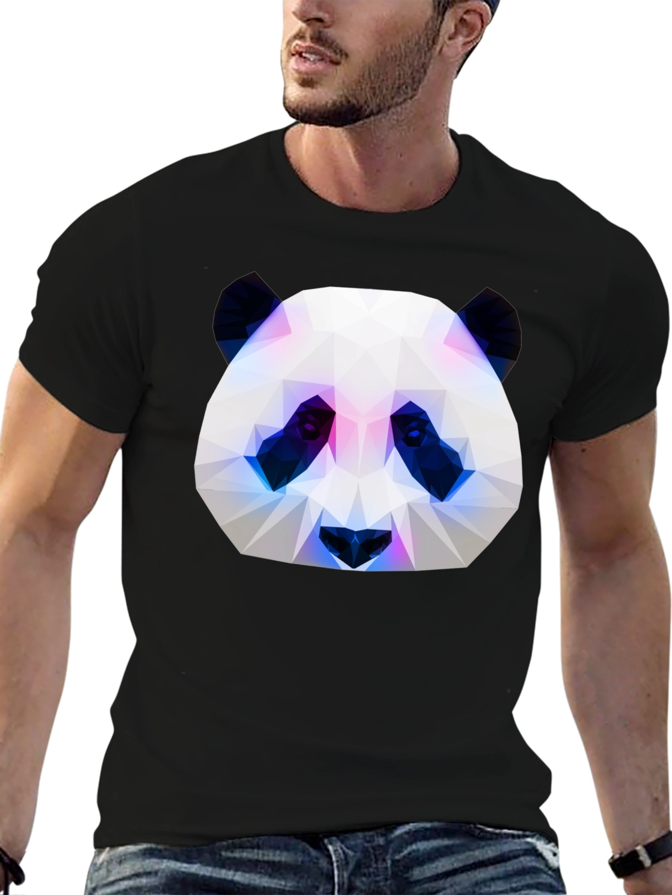 Black Geometric Panda Graphic Tee - Modern Style view 6