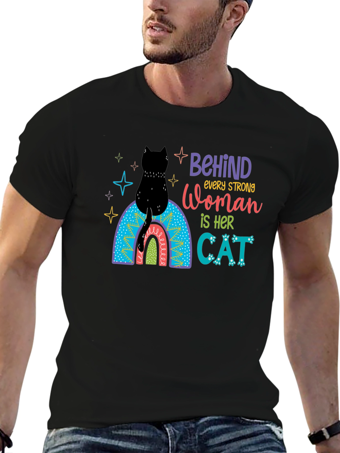 Black Behind Every Strong Woman Cat T-Shirt view 6