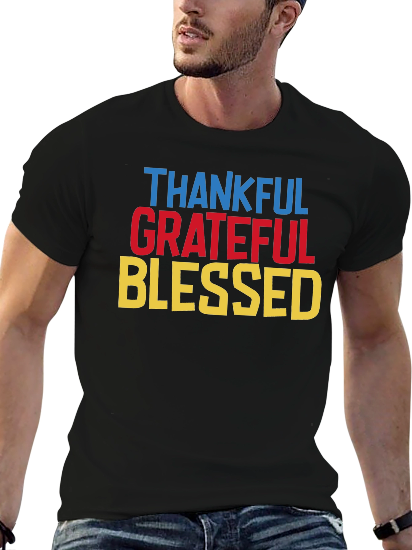 Black Thankful Grateful Blessed T-Shirt view 6