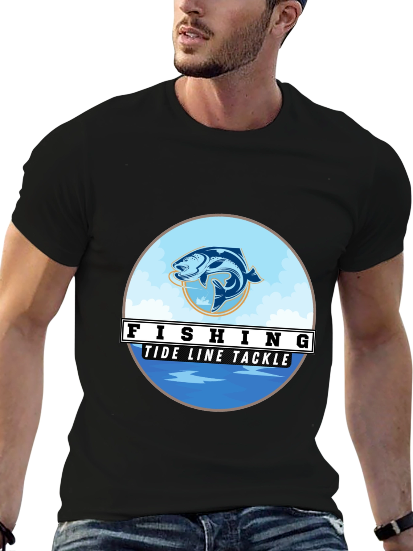 Black Fishing Tide Line Tackle Graphic T-Shirt view 6