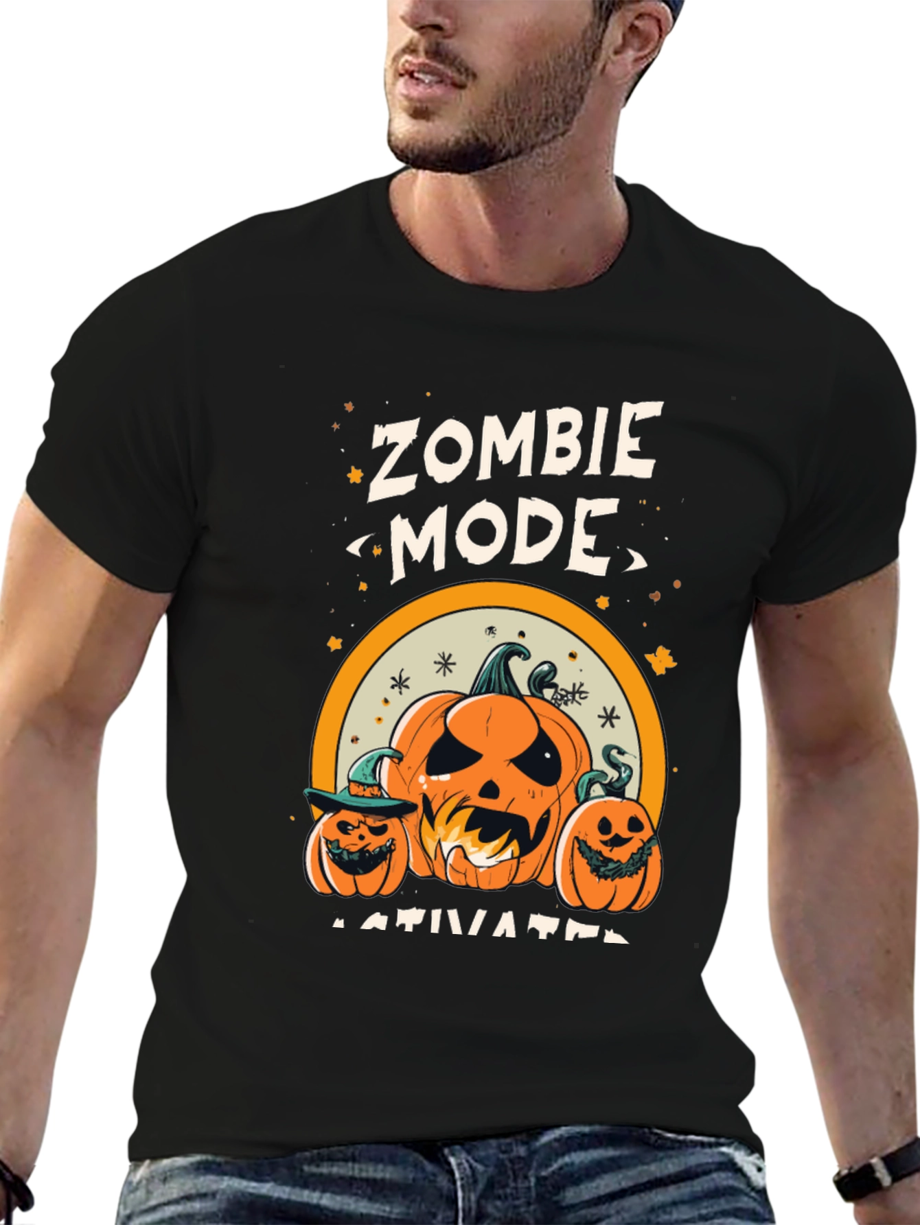 Black Zombie Mode Activated Halloween T-Shirt view 6
