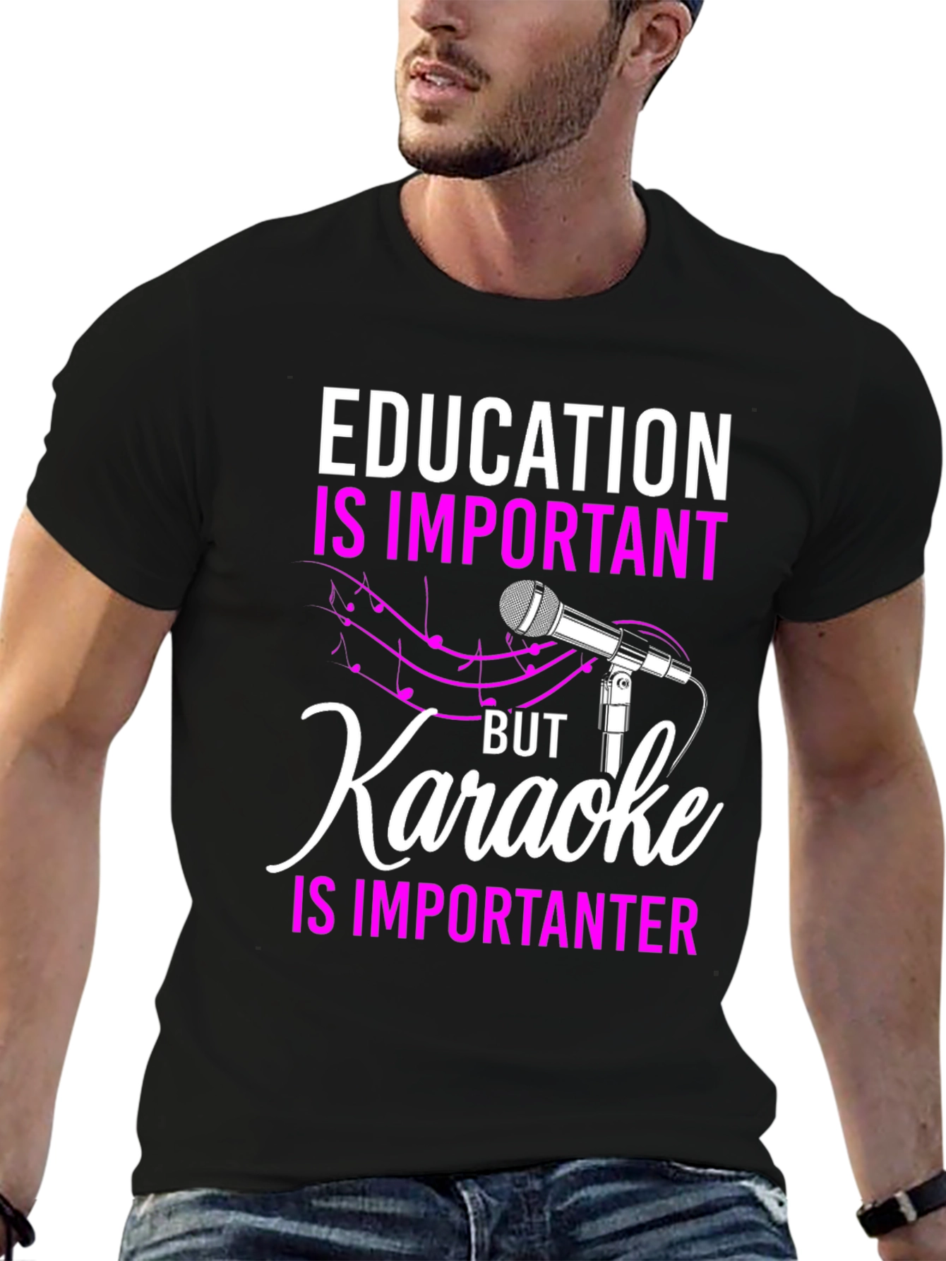 Black Funny Karaoke Lover T-Shirt: Education is Important, But... view 6