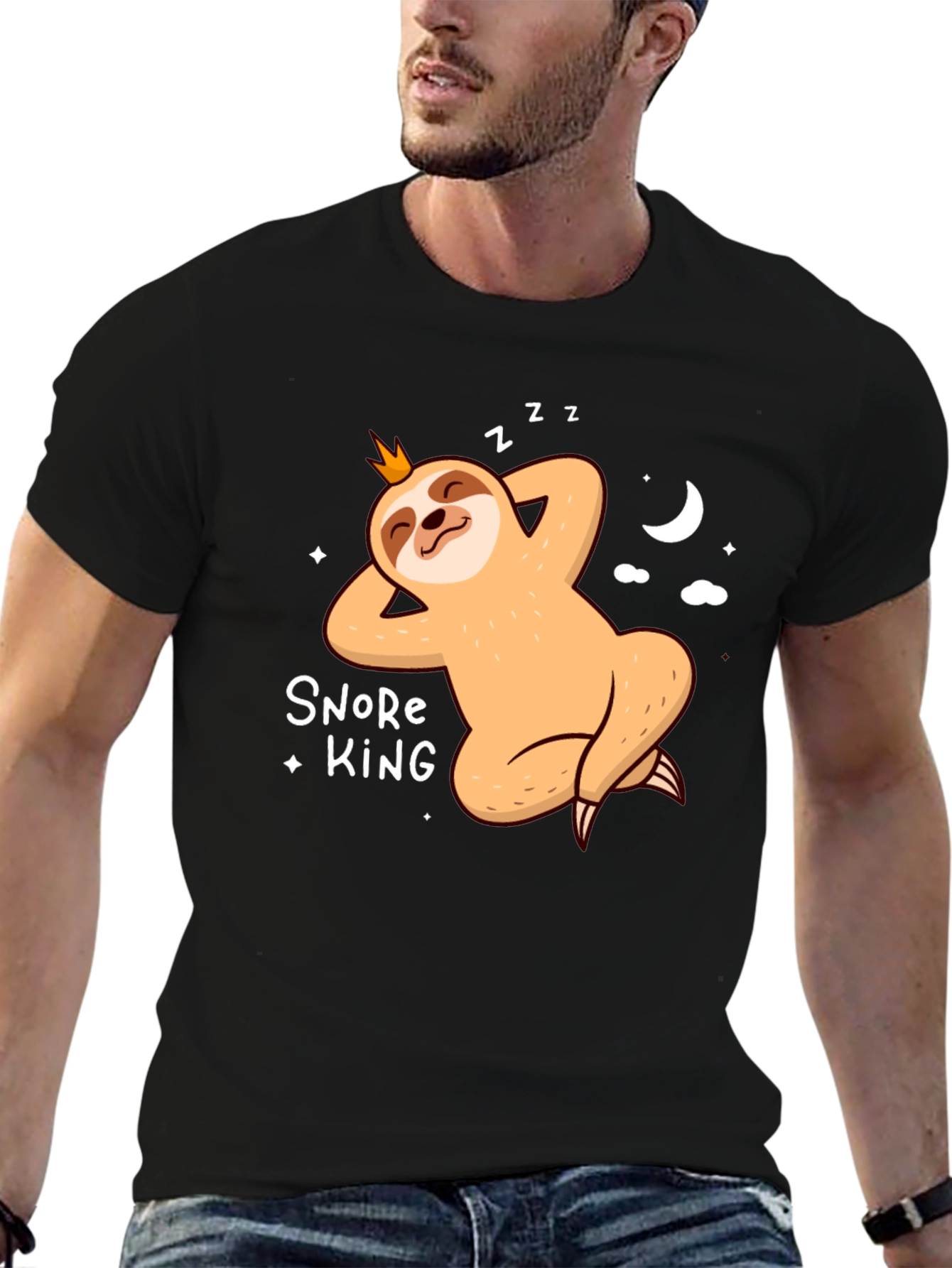Black Snore King Sloth T-Shirt view 6