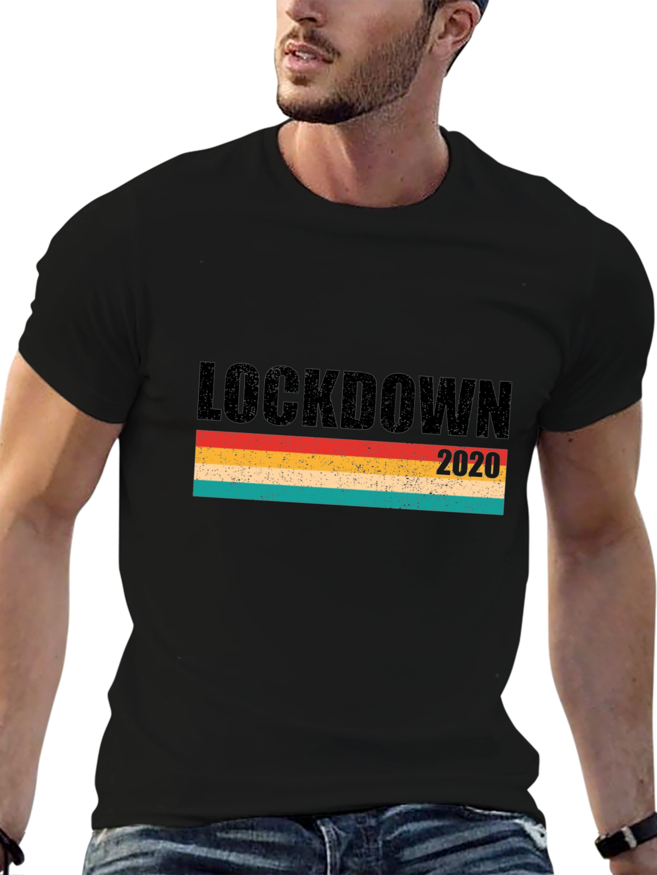 Black Lockdown 2020 Retro T-Shirt view 6