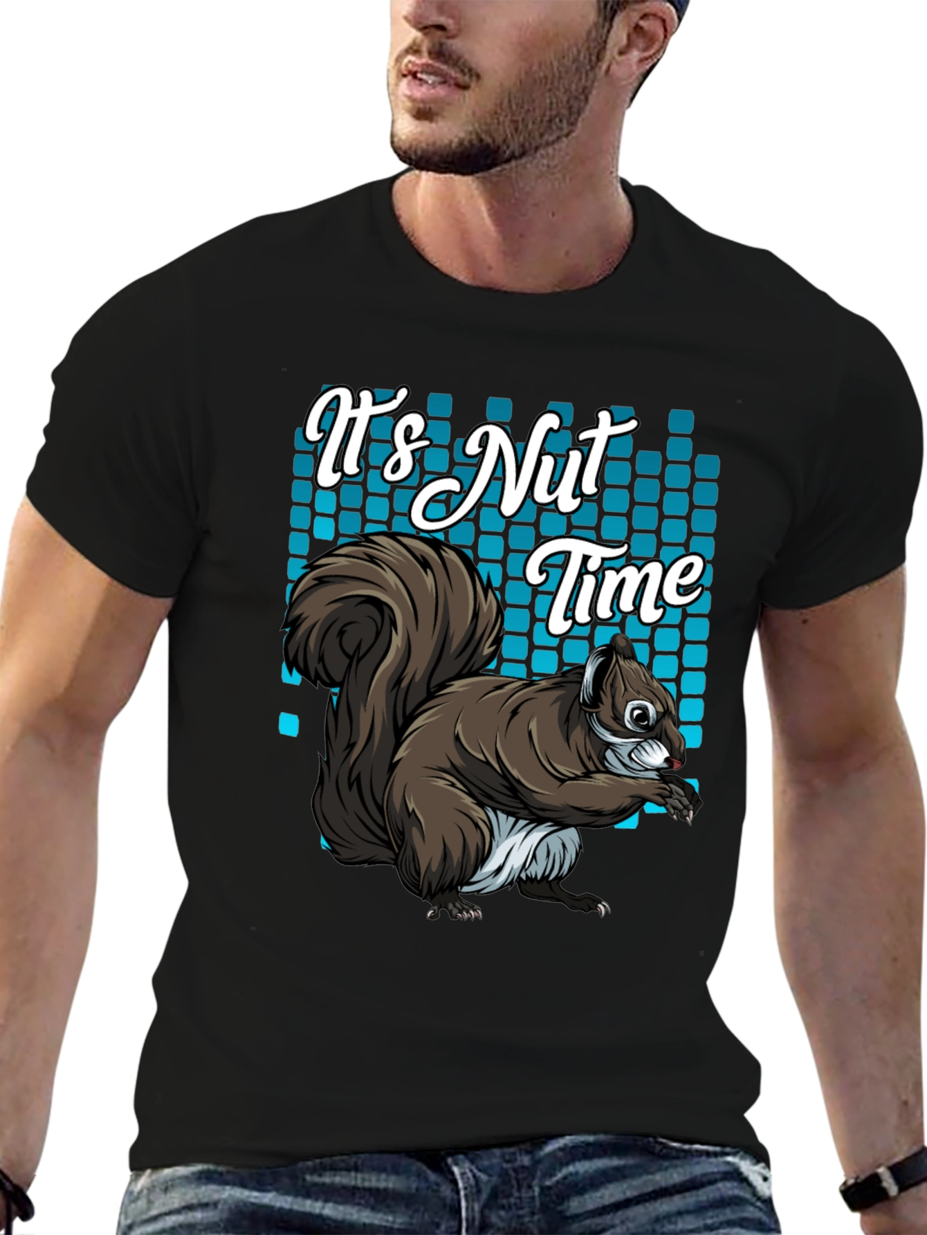 Black It's Nut Time Squirrel Graphic T-Shirt view 6