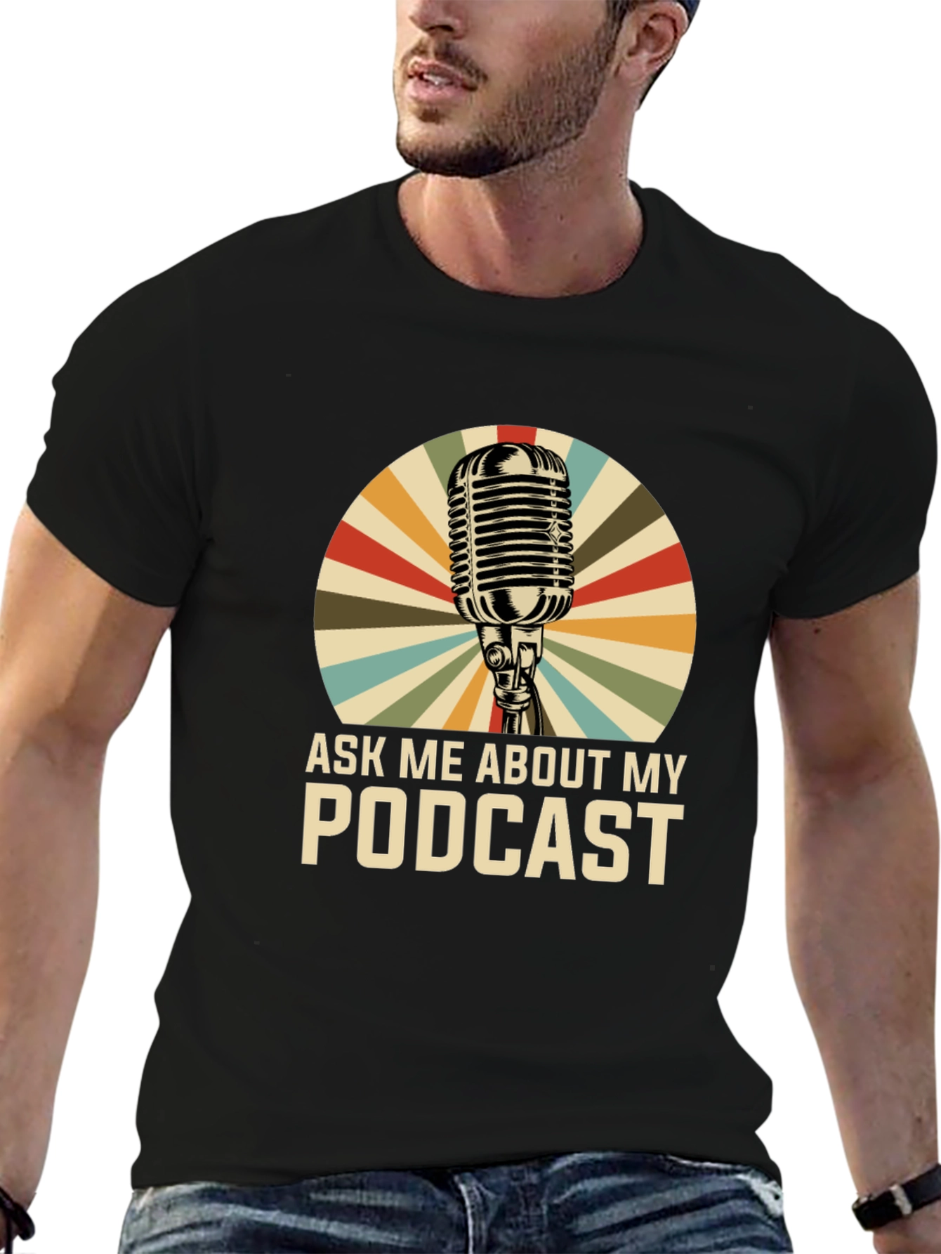 Black Ask Me About My Podcast Graphic Tee view 6