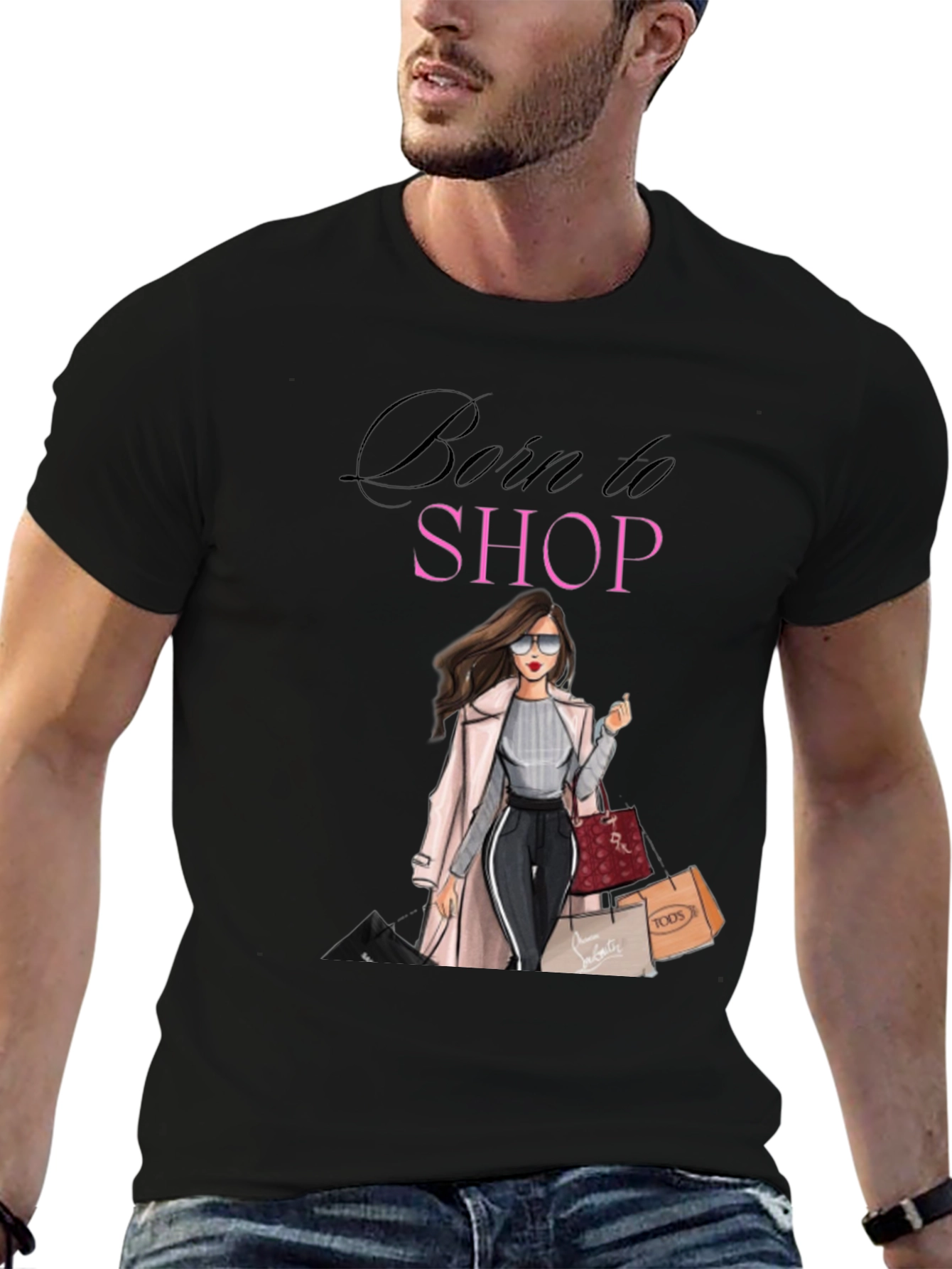 Black Born to Shop Black T-Shirt view 6