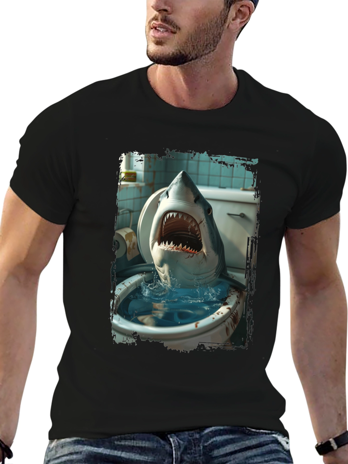 Black Shark Toilet Humor T-Shirt view 6