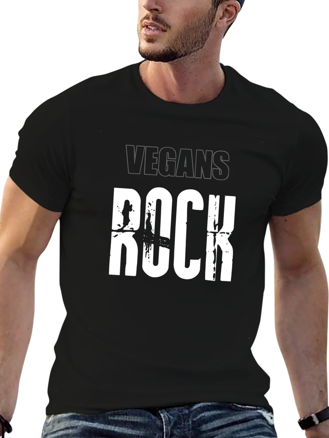 Black Vegans Rock Graphic Print Black T-Shirt view 6