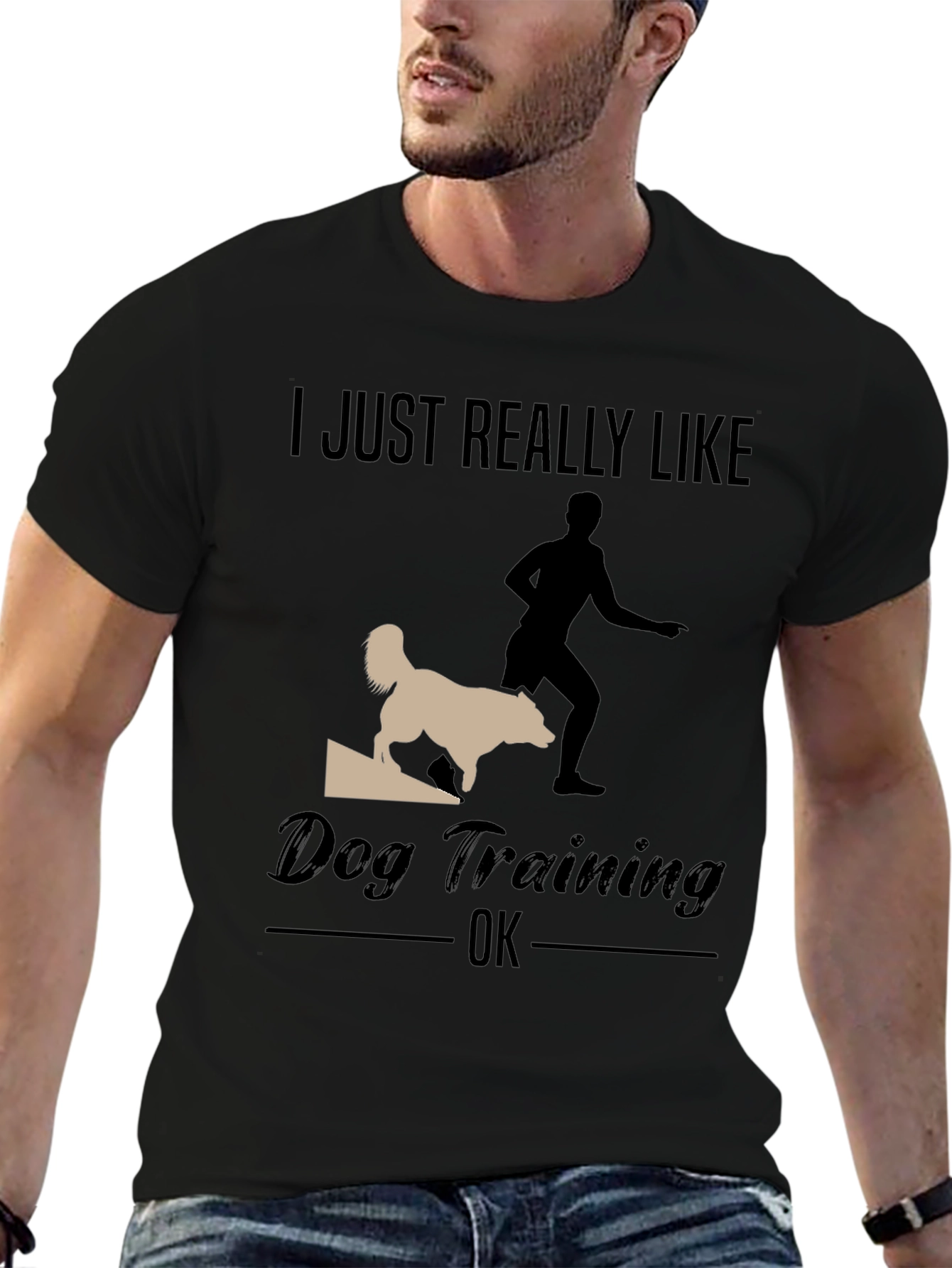 Black Dog Training T-Shirt - I Just Really Like Dog Training OK view 6