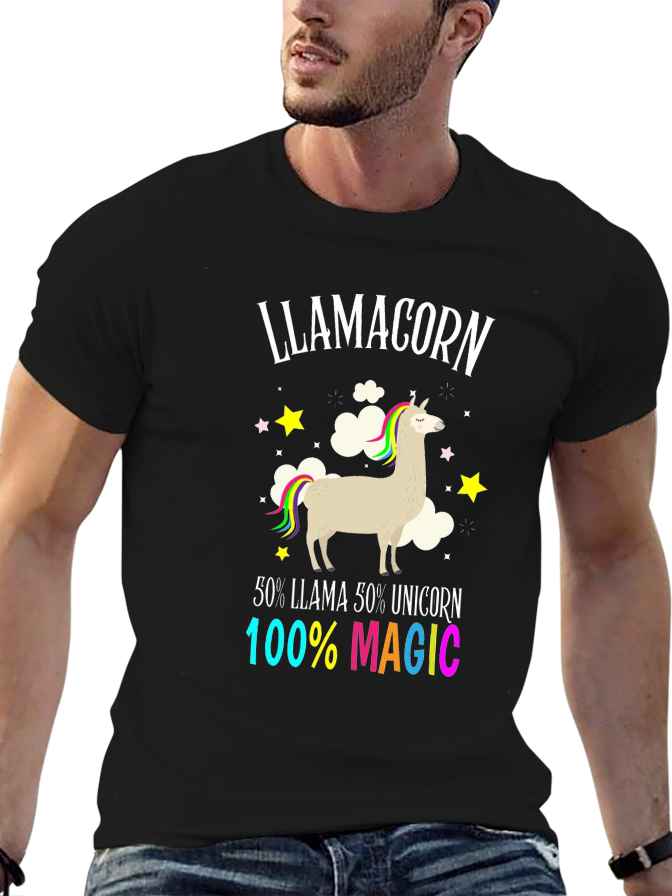 Black Llamacorn T-Shirt - 50% Llama 50% Unicorn 100% Magic view 6