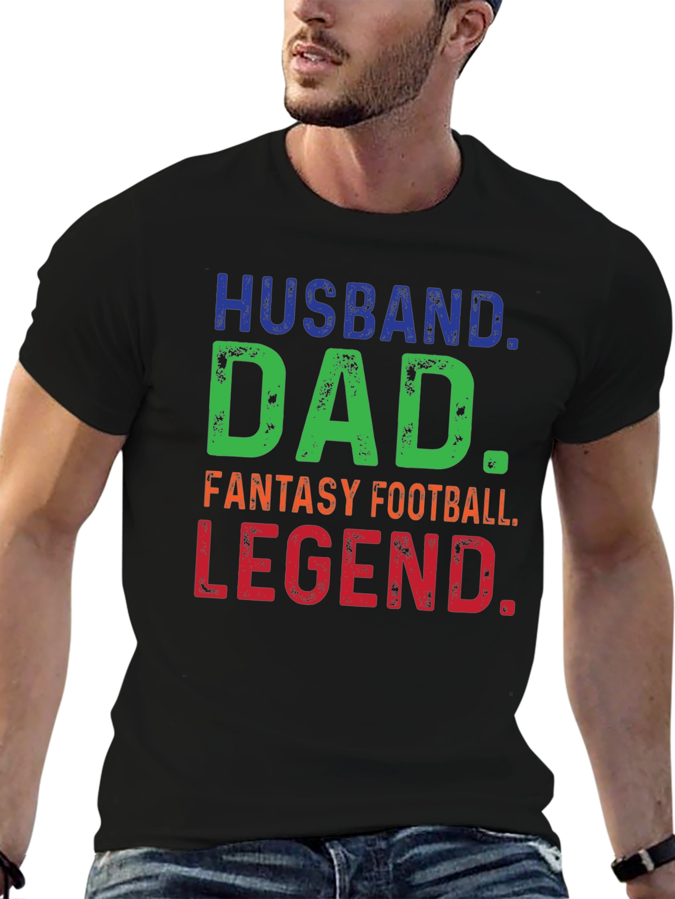 Black Husband Dad Fantasy Football Legend T-Shirt view 6