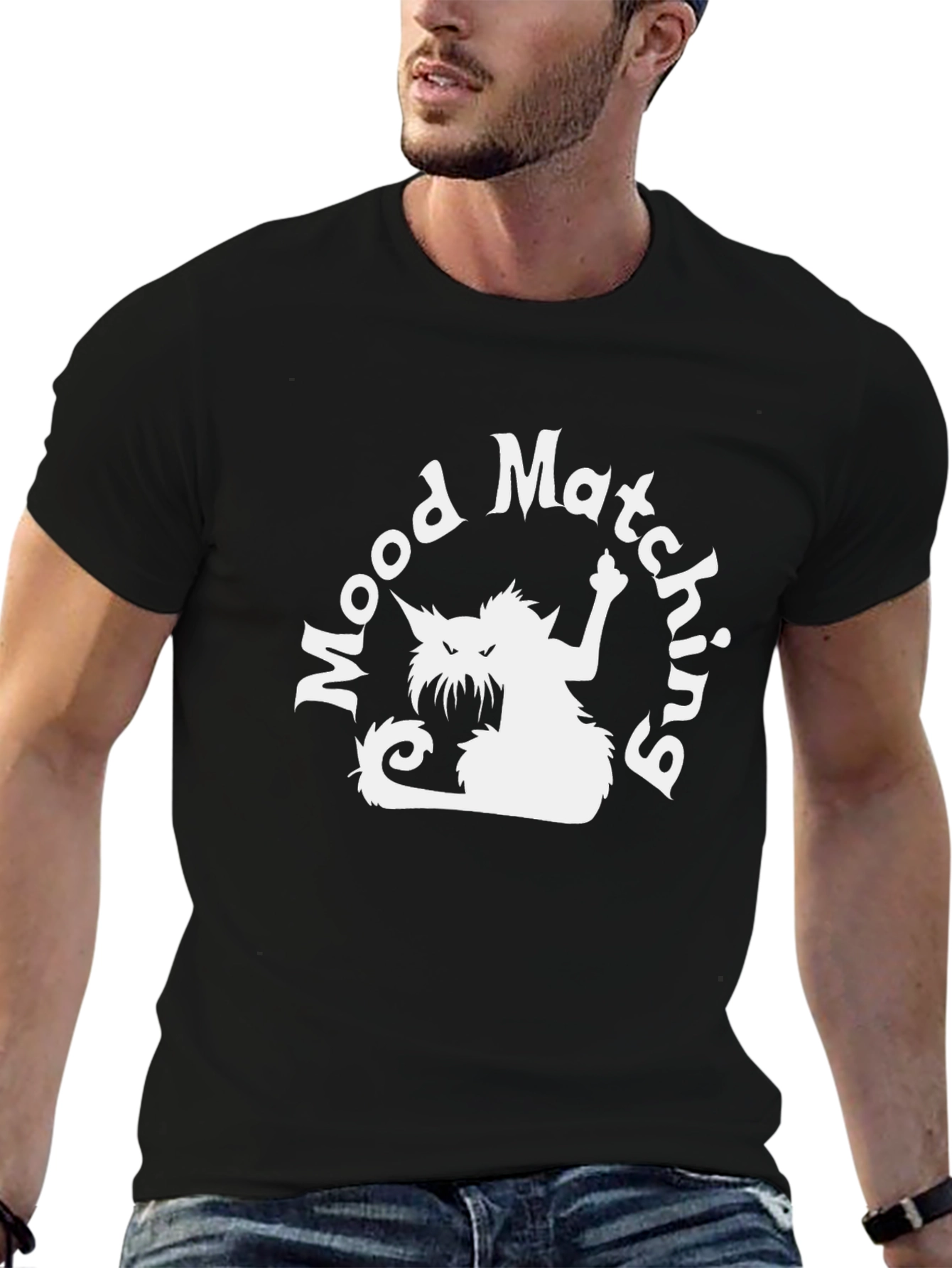 Black Mood Matching Cat Graphic T-Shirt - Black view 6