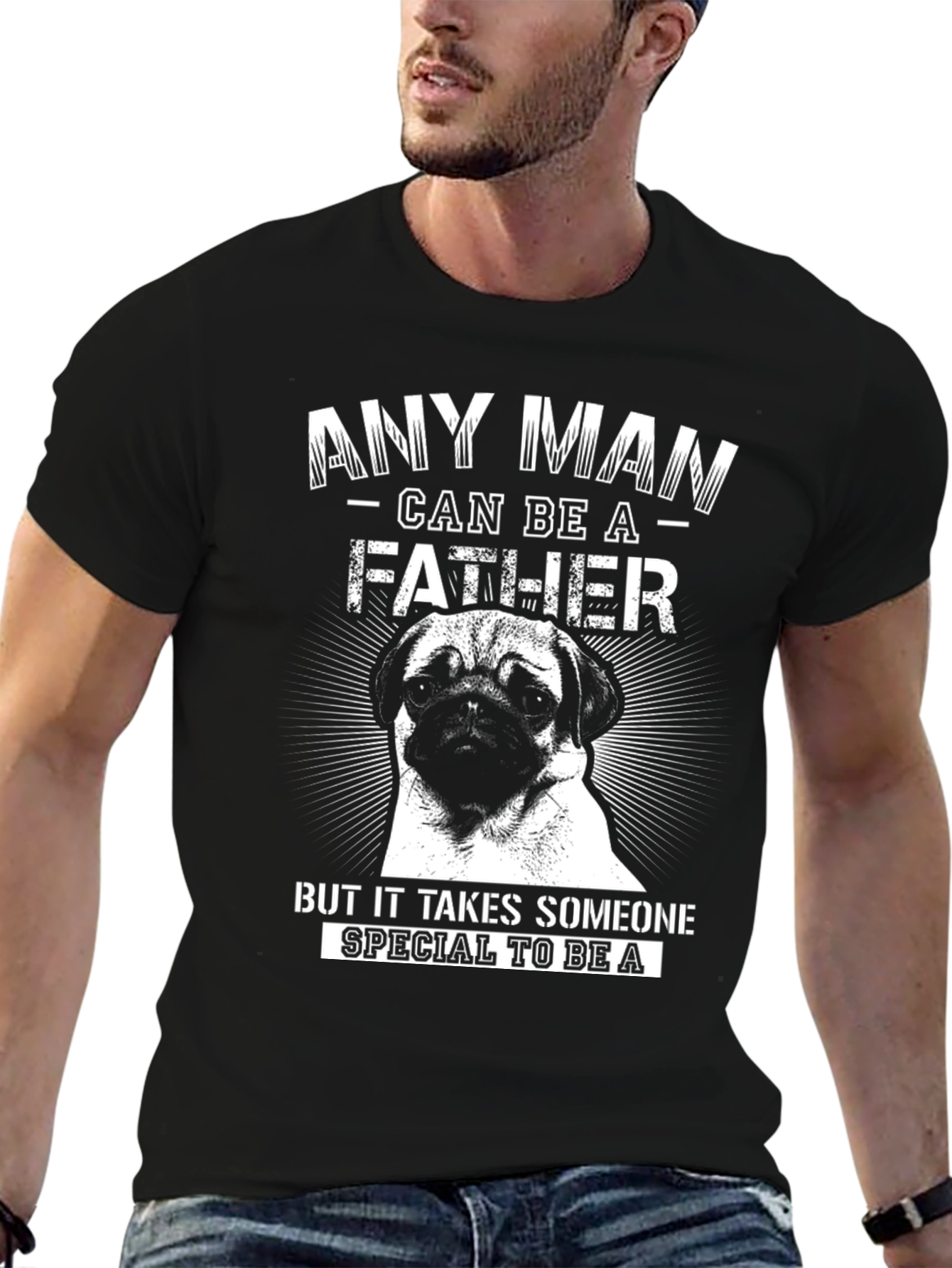 Black Pug Father T-Shirt, Special Dad Tee, Black Cotton view 6