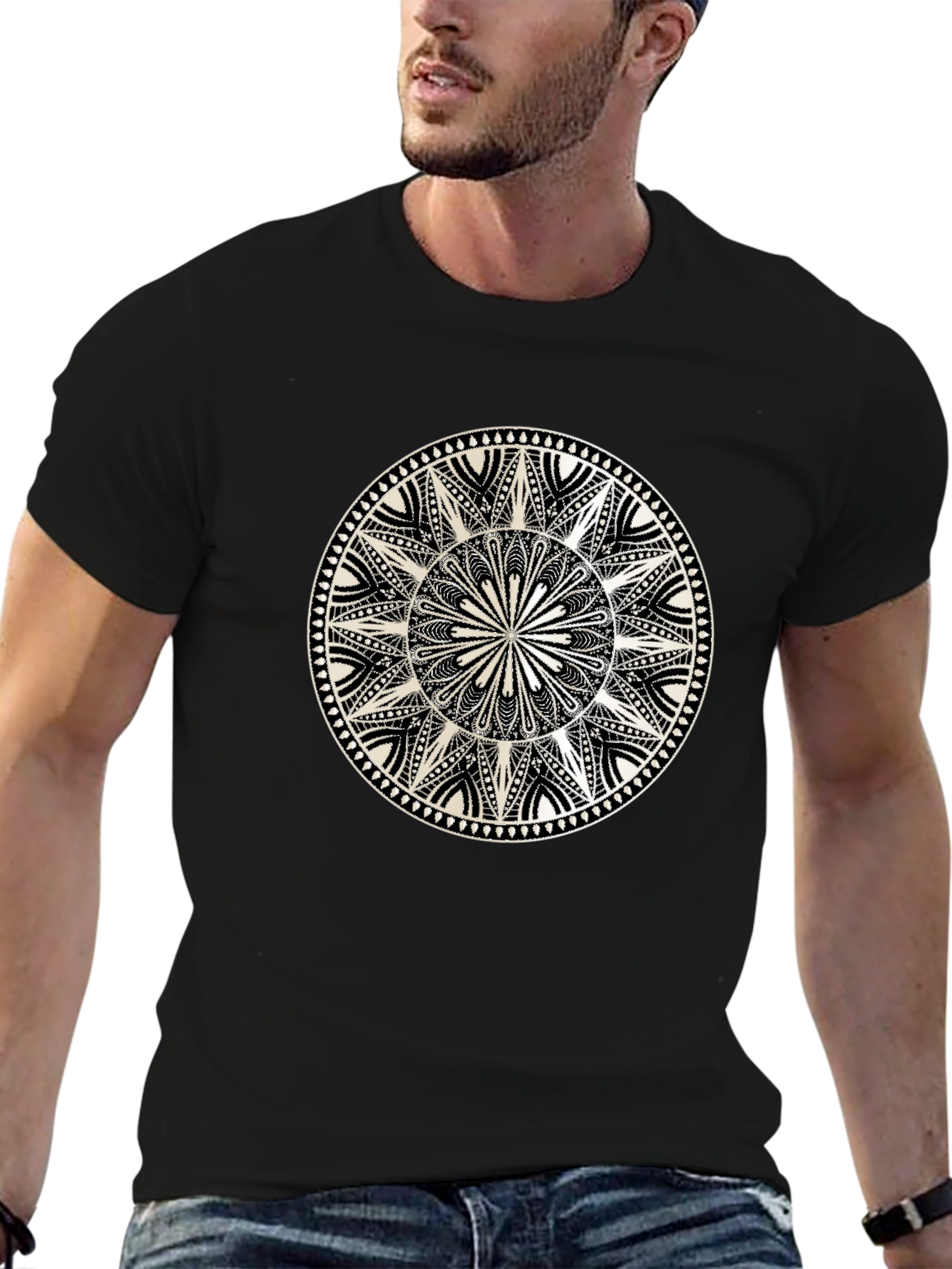 Black Mandala Graphic Print Black T-Shirt view 6
