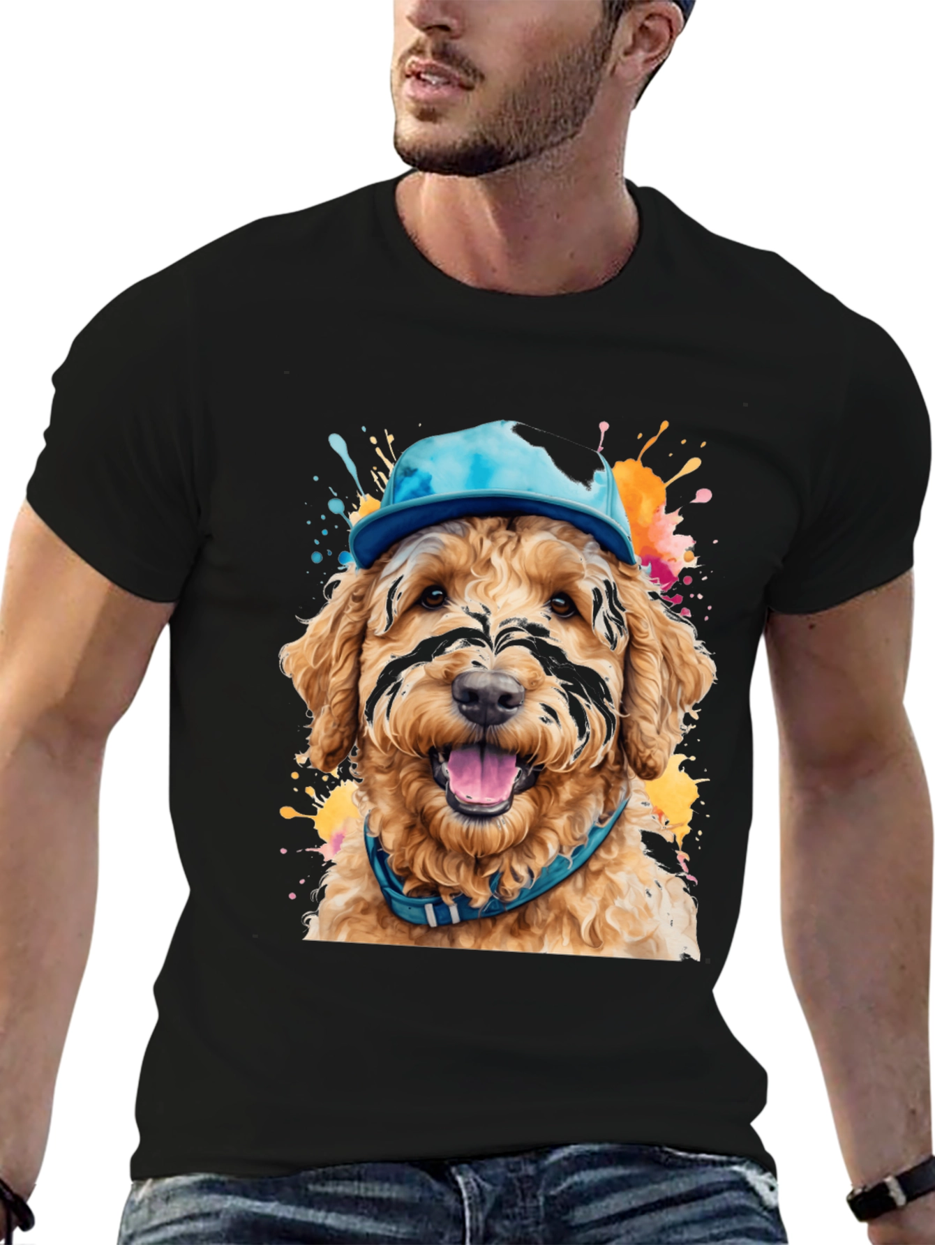 Black Dog in Hat T-Shirt - Unique Artistic Design view 6
