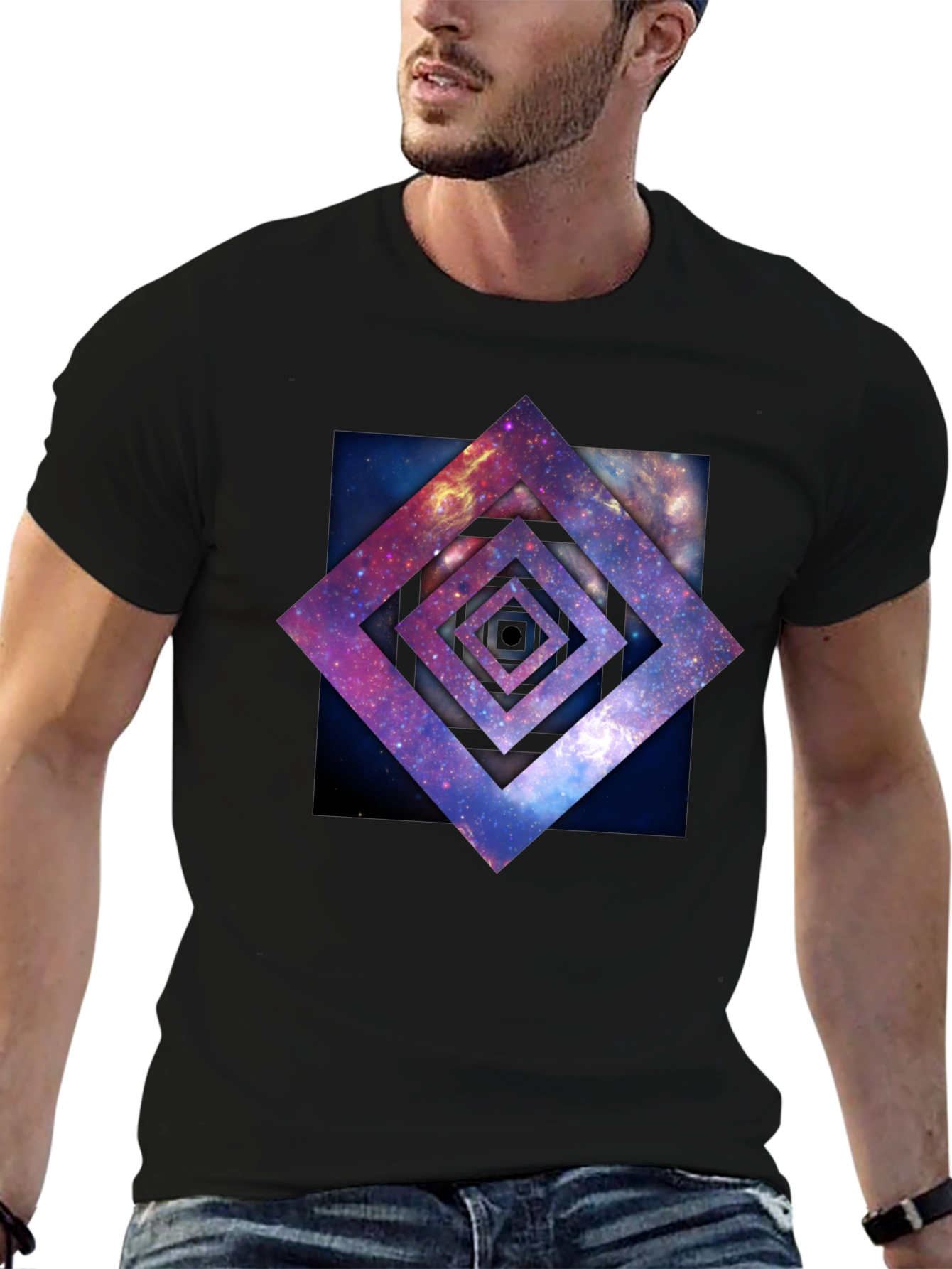 Black Galaxy Square Graphic Tee - Black Cotton T-Shirt view 6