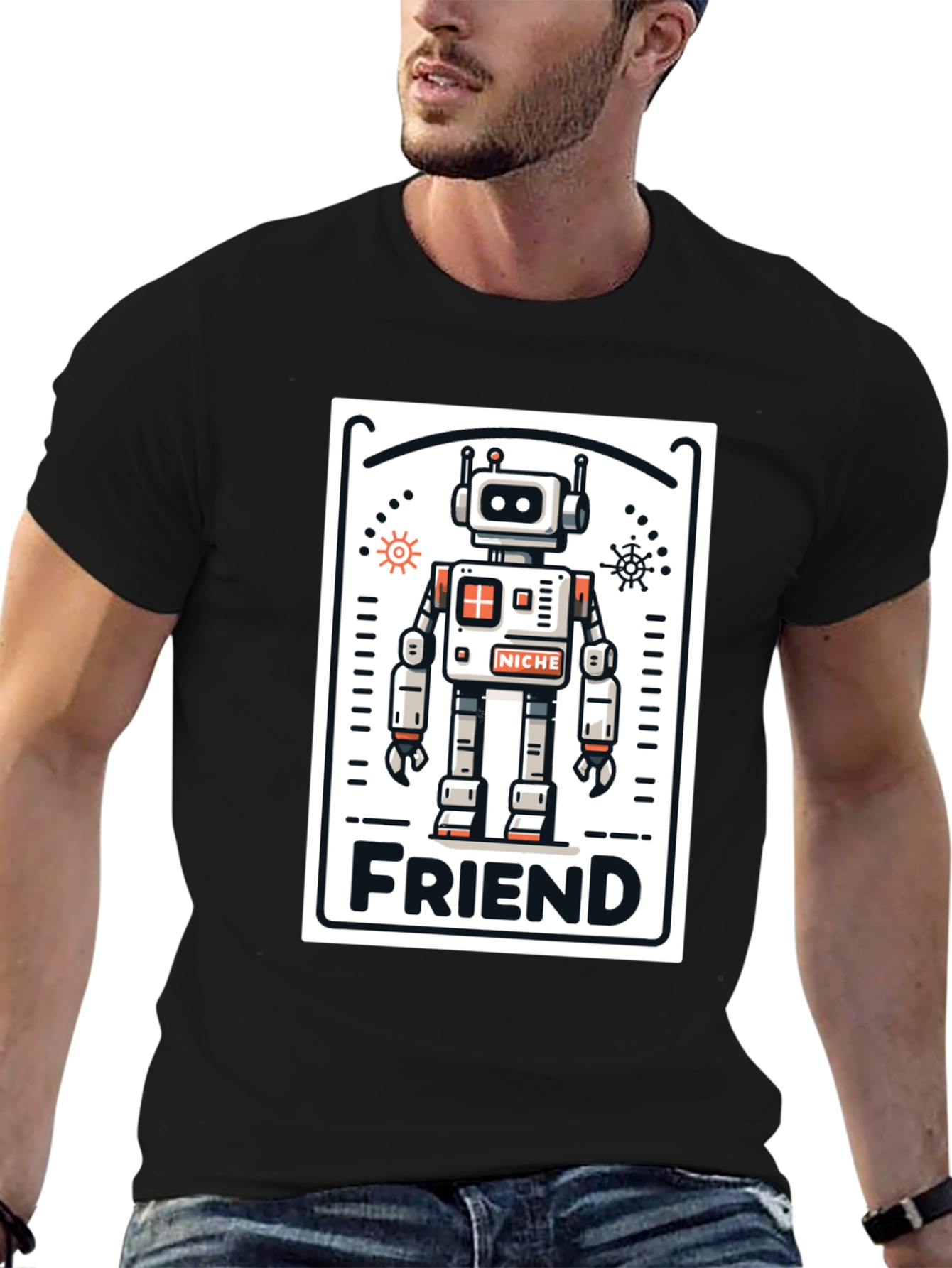 Black Robot Friend Graphic Tee - Black view 6