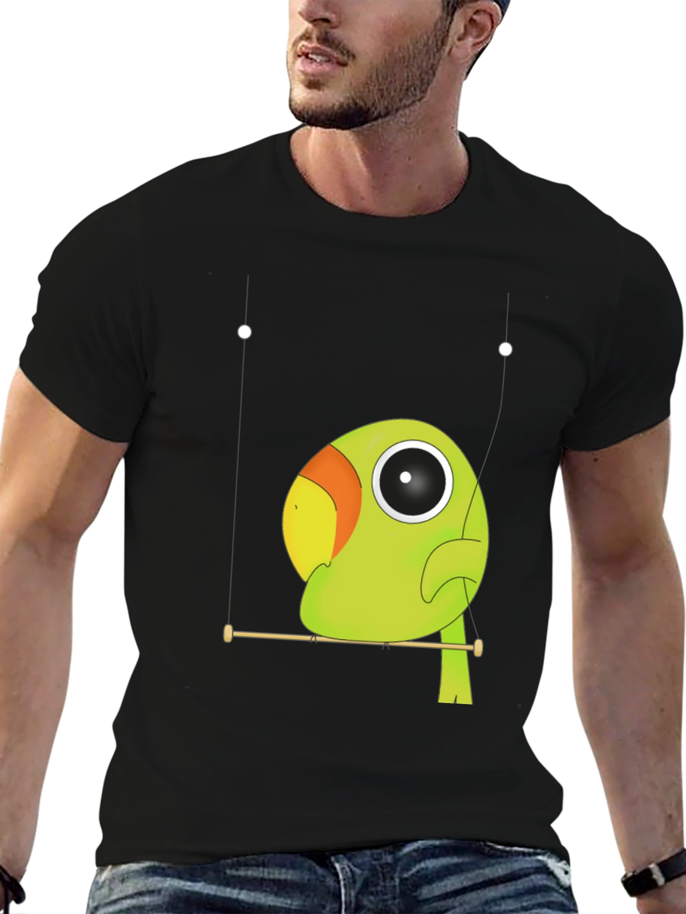 Black Parrot Perch Graphic Tee - Unique Bird Lover Shirt view 6