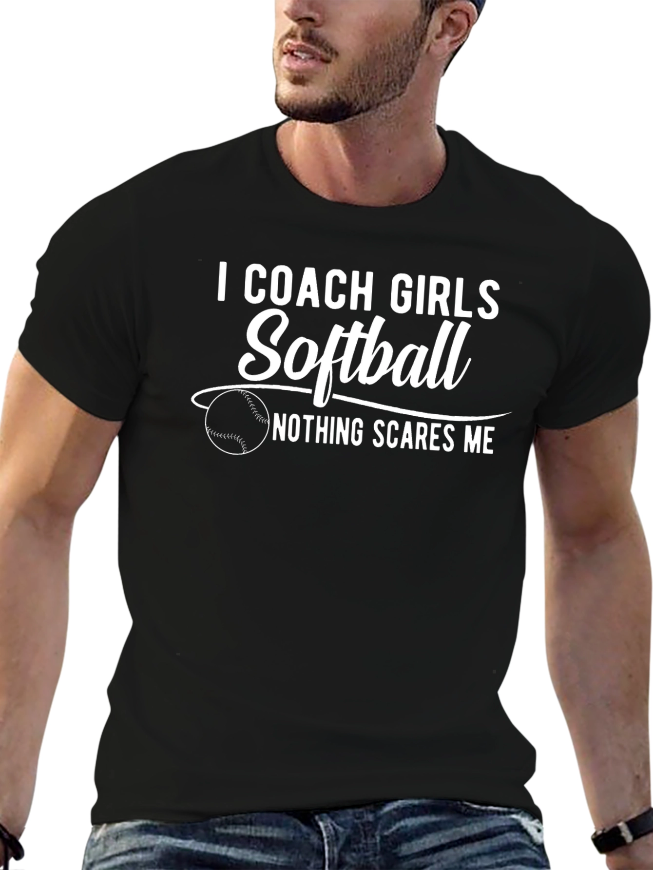 Black I Coach Girls Softball Funny Graphic Tee view 6