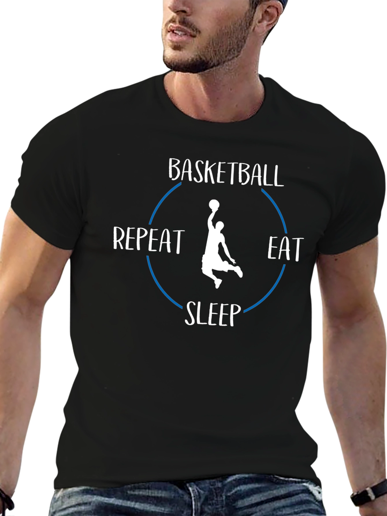 Black Basketball Eat Sleep Repeat T-Shirt view 6
