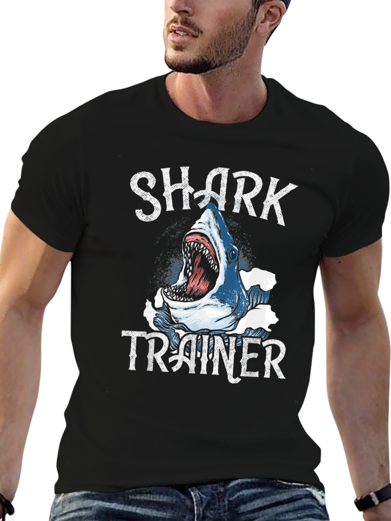 Black Shark Trainer Graphic Tee - Black Cotton T-Shirt view 6