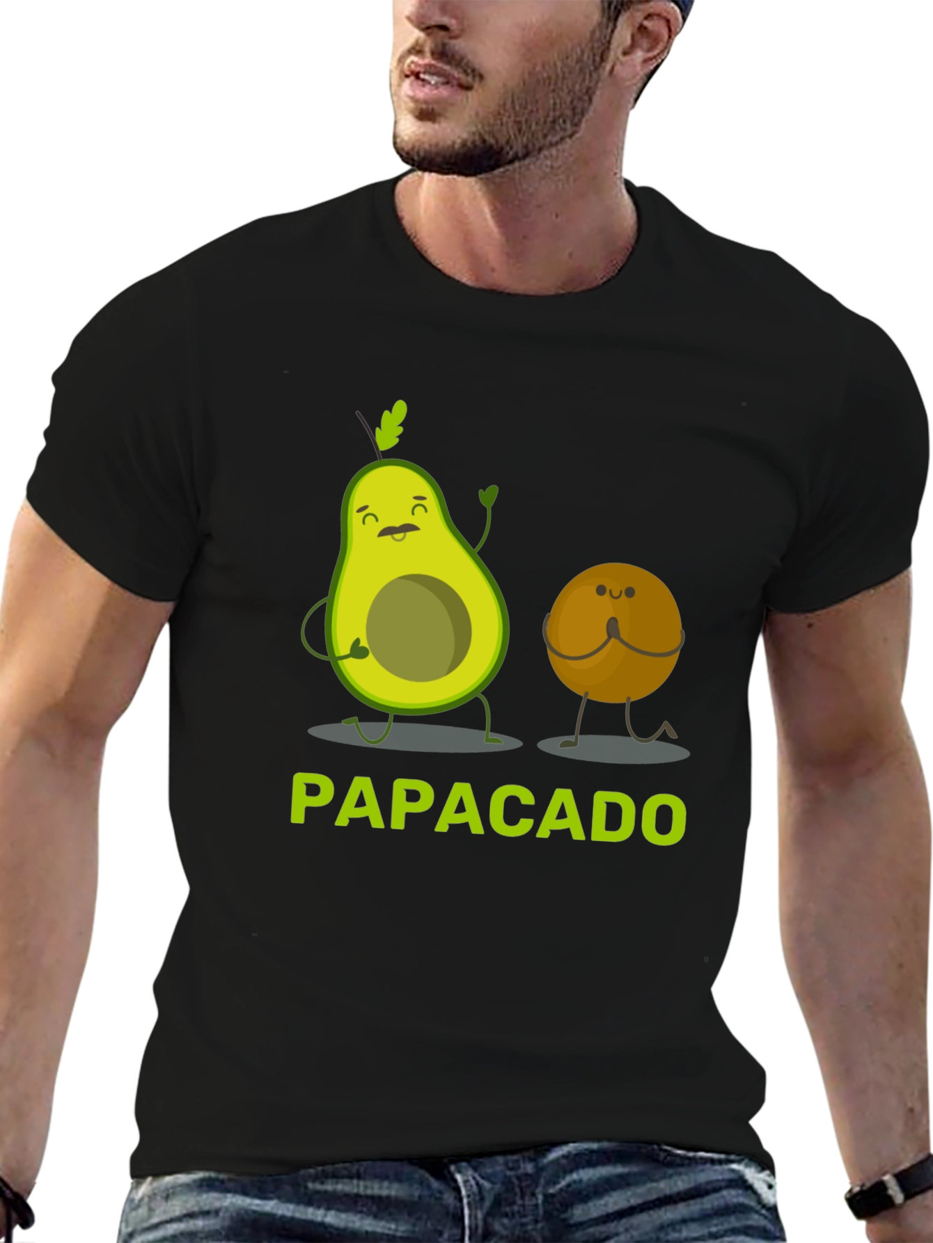 Black Papacado Funny Avocado Dad T-Shirt view 6
