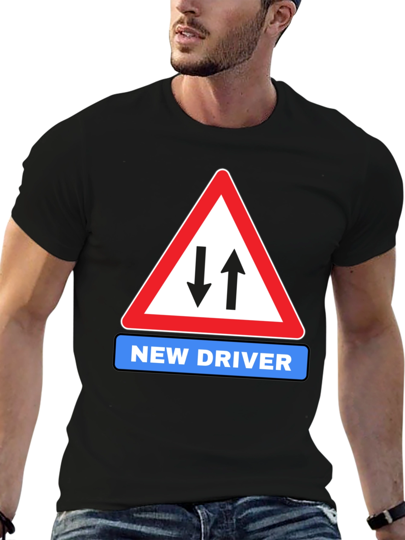 Black New Driver Road Sign Black T-Shirt view 6