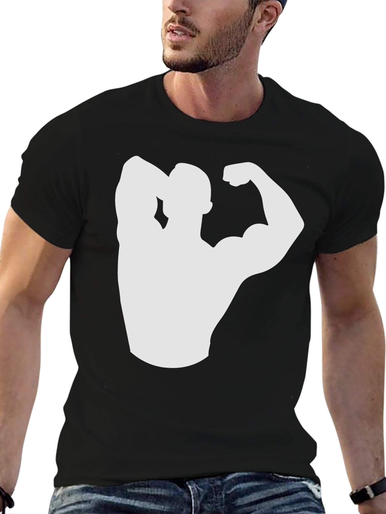 Black Muscle Man Silhouette Graphic Tee view 6