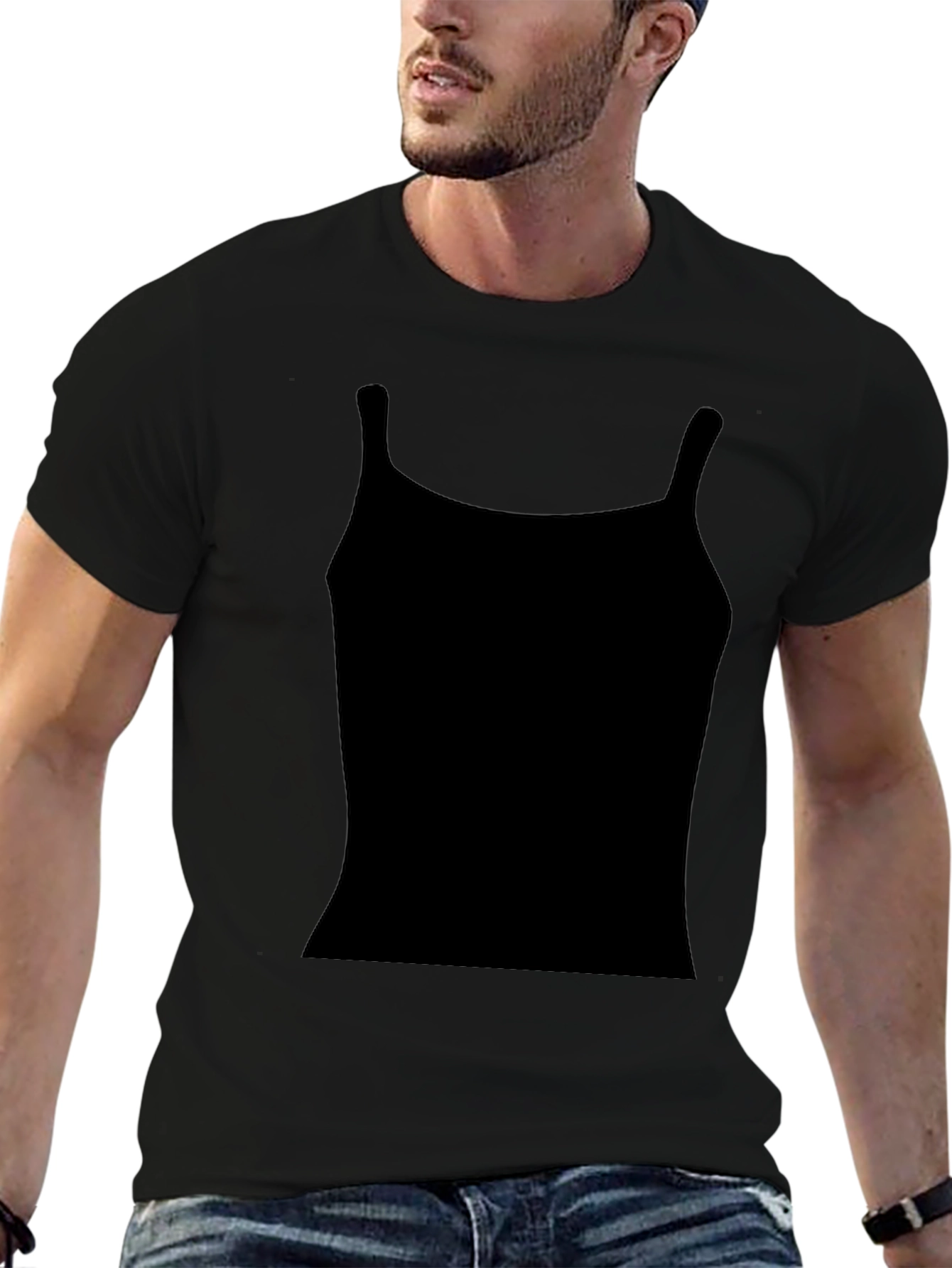 Black Black T-Shirt with Tank Top Design view 6