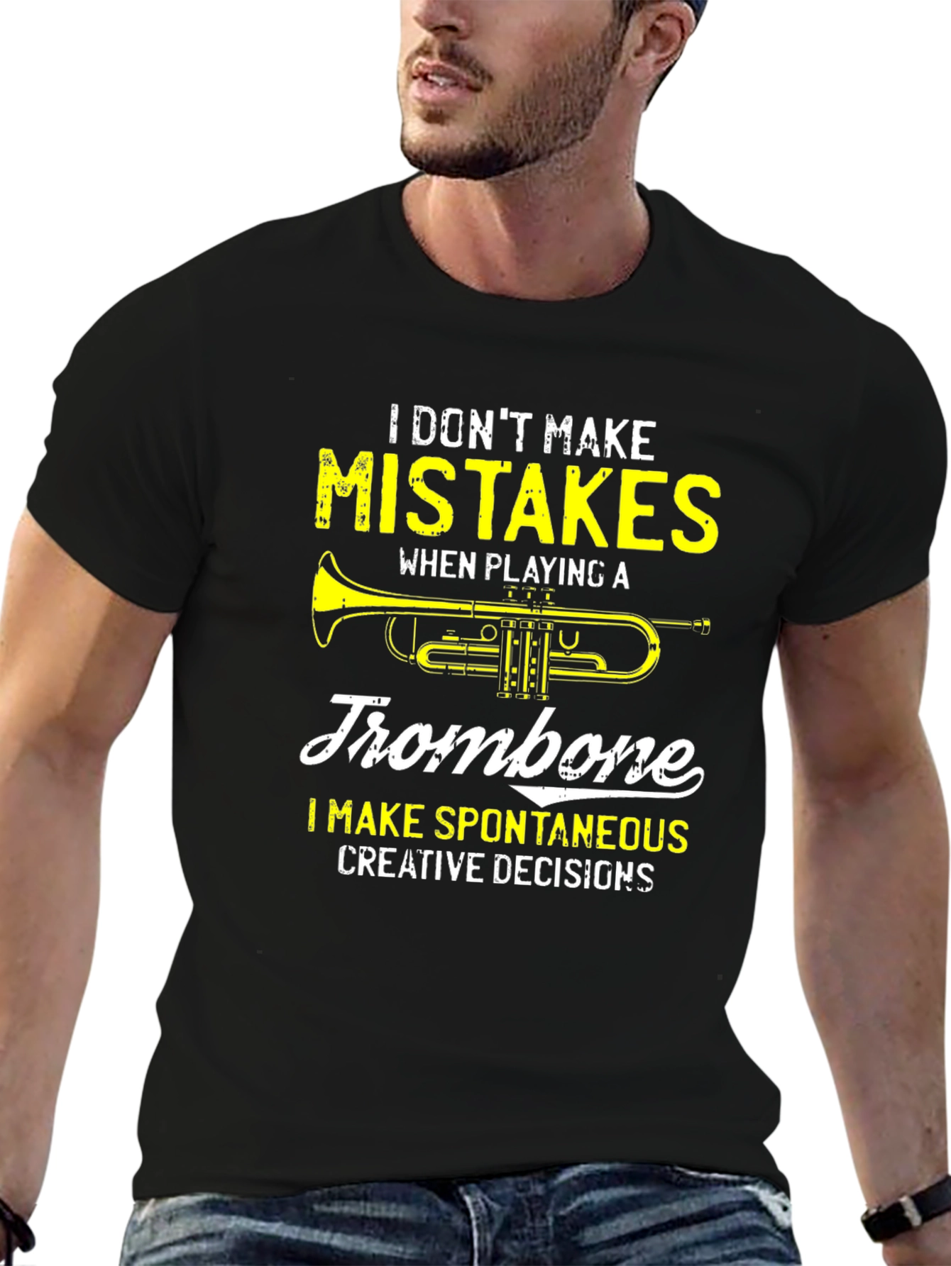 Black Trombone Player T-Shirt - Spontaneous Creative Decisions view 6