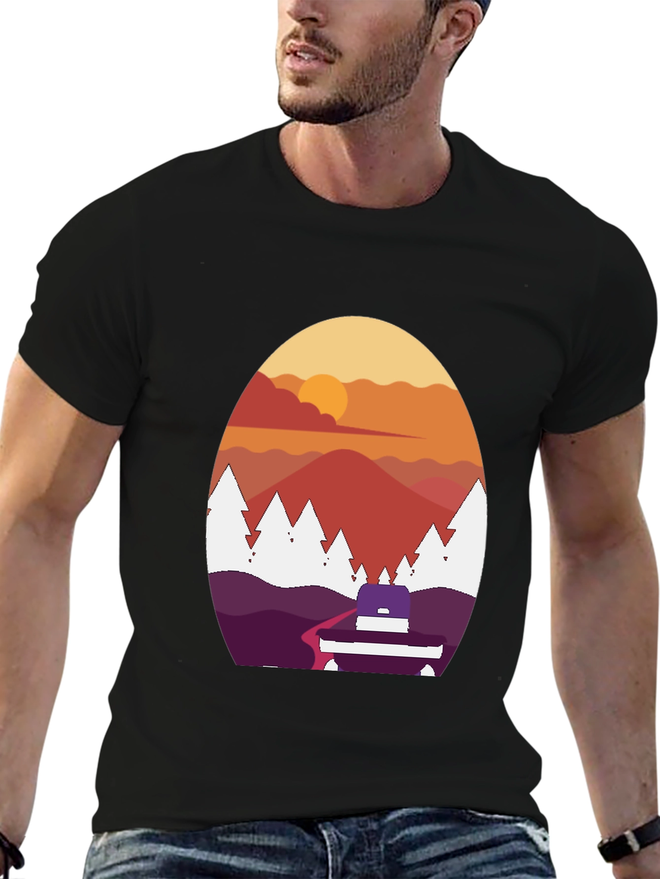 Black Sunset Mountain Graphic Tee - Black view 6