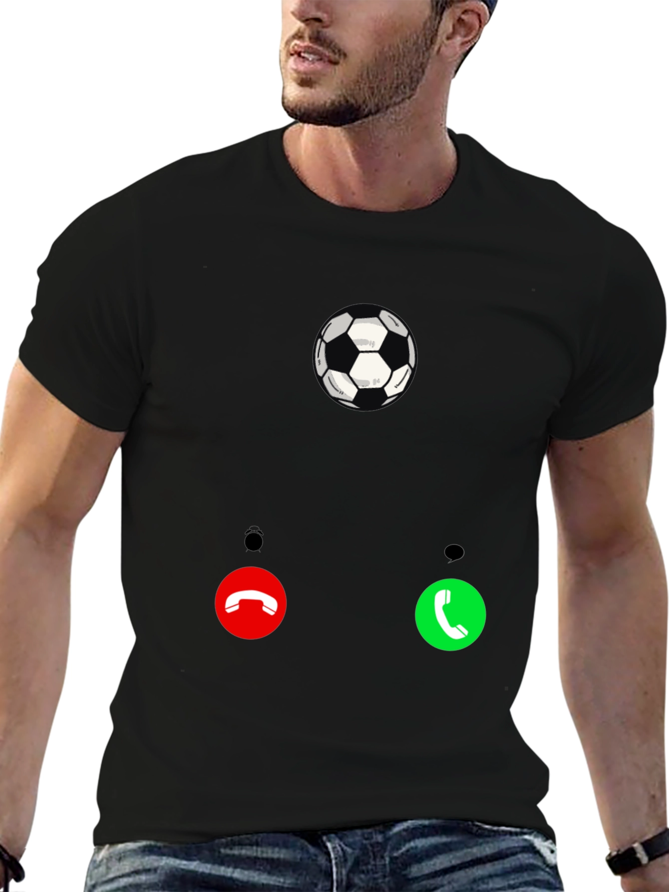 Black Soccer Call T-Shirt - Black Graphic Tee for Sport Fans view 6